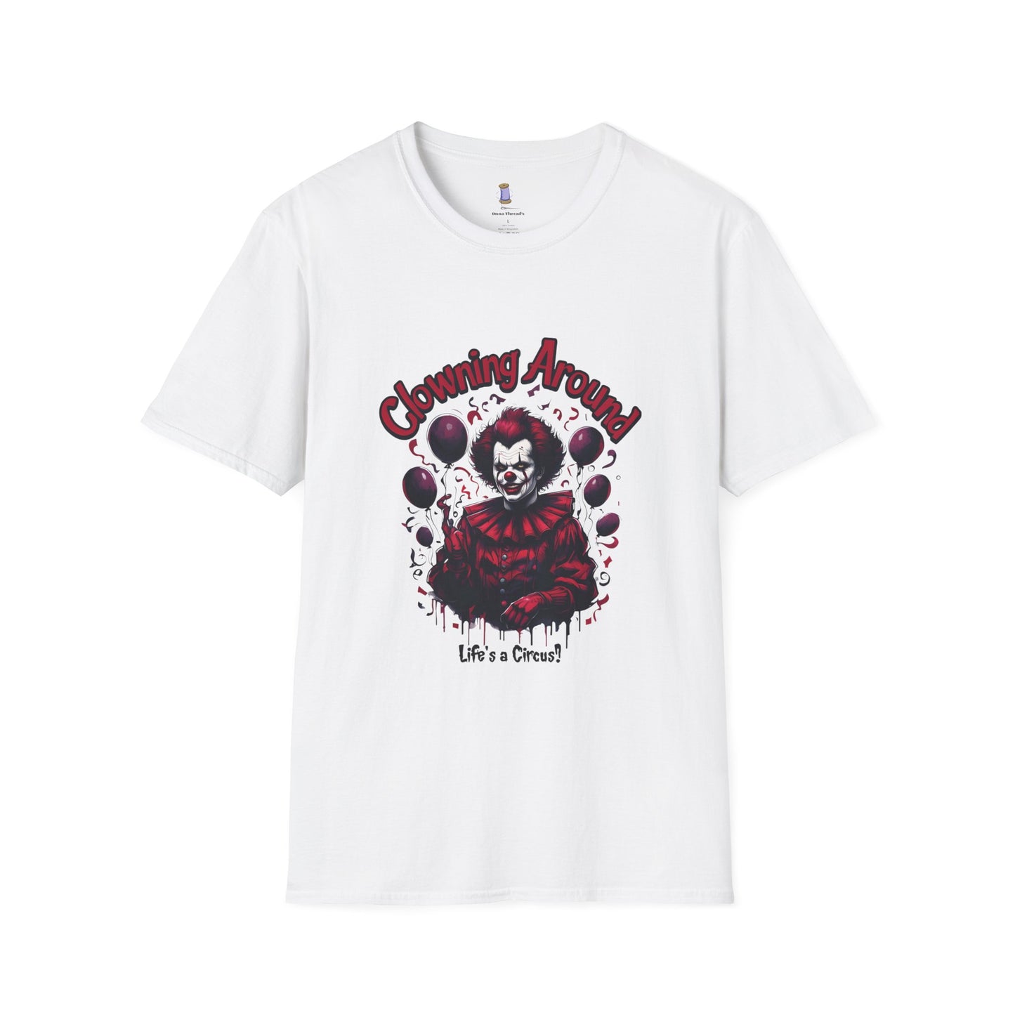 Creepy Clown Graphic Tee, Unisex Softstyle T-Shirt, Halloween Costume, Spooky Shirt, Eerie Apparel, Perfect for Horror Lovers