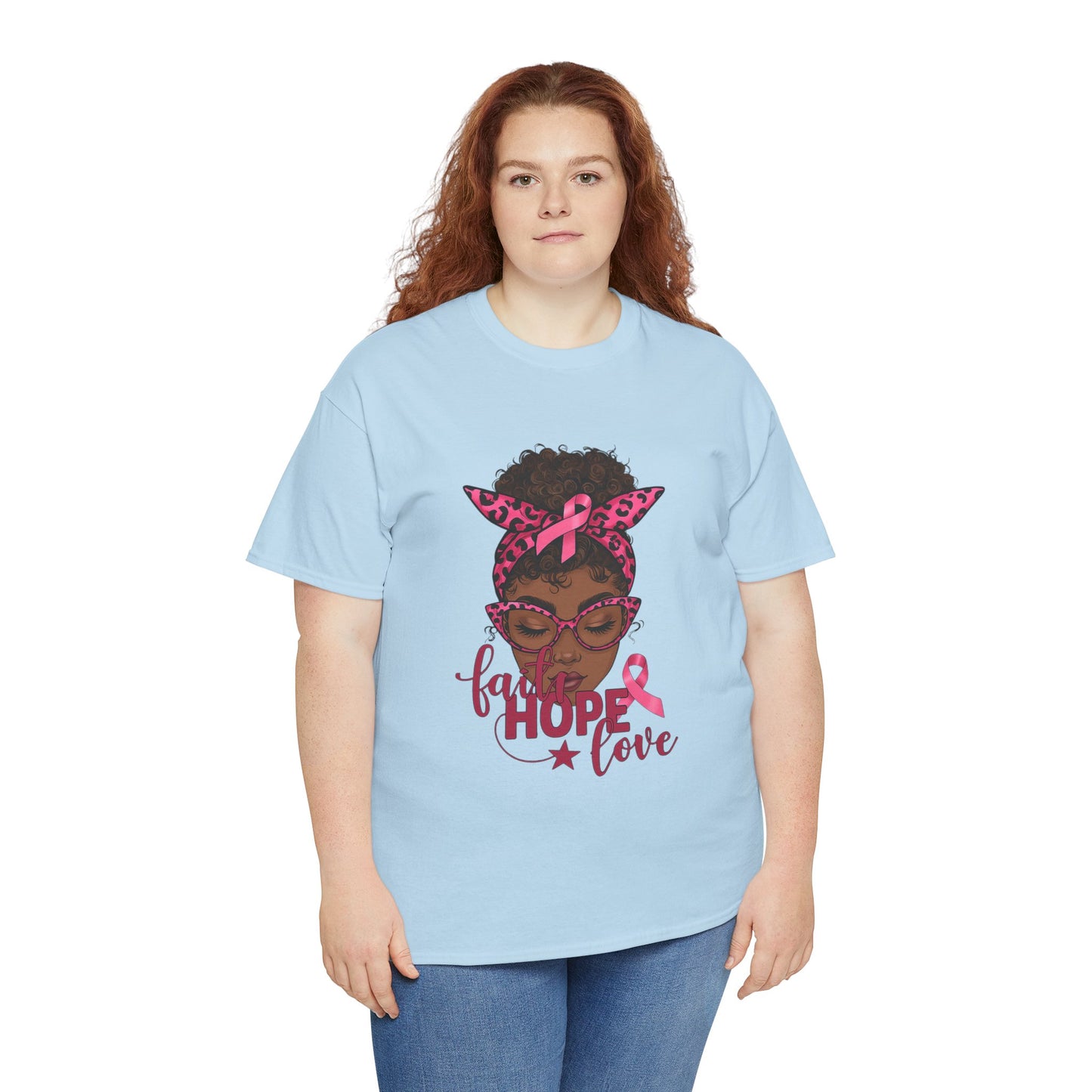 Hope Love Faith Black Woman Pink Ribbon Tee