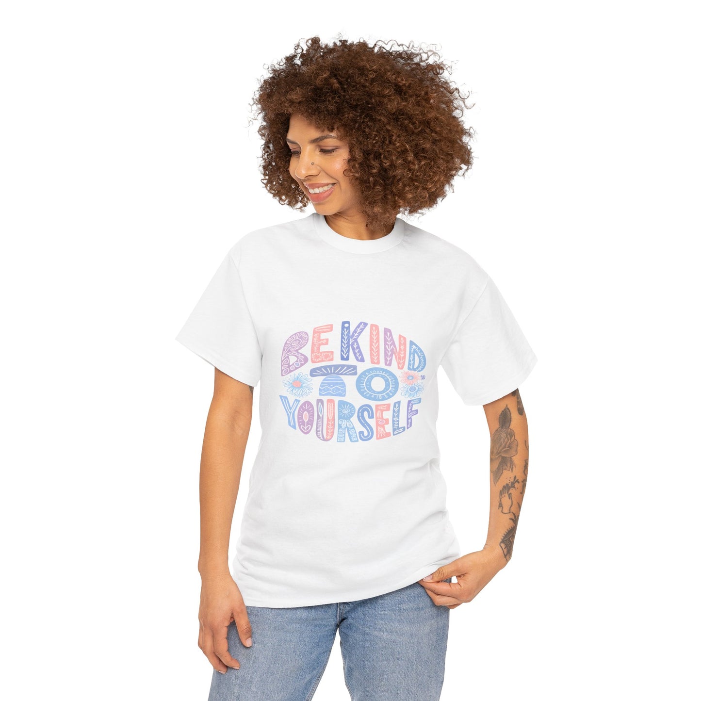 Be Kind to Yourself Pink T-Shirt – Uplifting Floral Self-Care Message