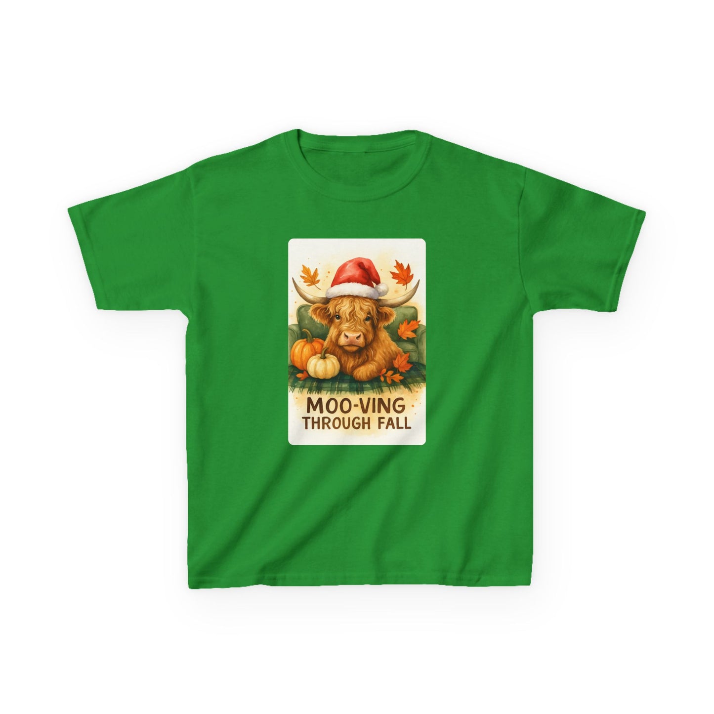 Moo-ving Through Fall Highland Cow Kids Tee