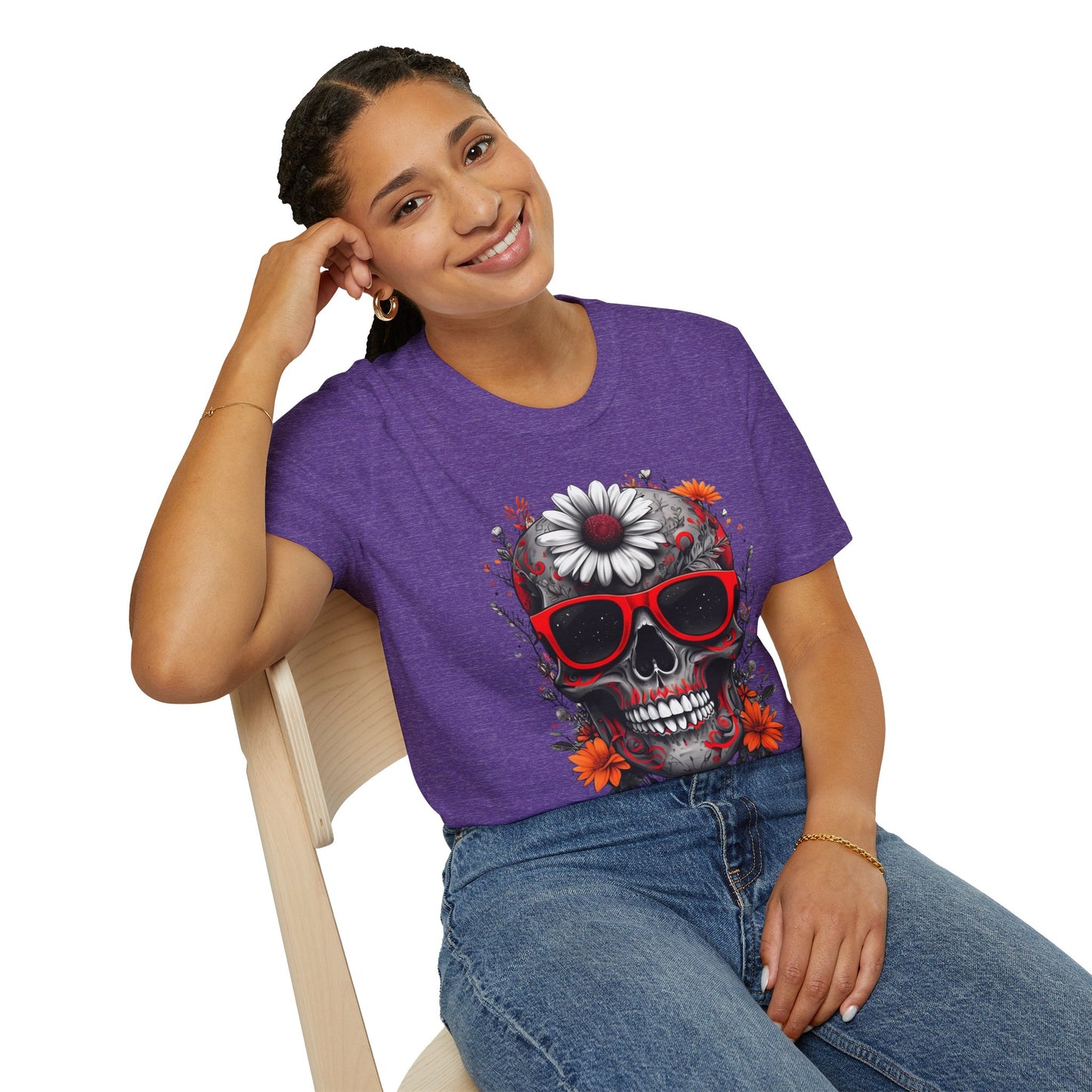 Skull & Flower Graphic T-Shirt, Unisex Casual Tee, Edgy Fashion Wear, Festival Outfit, Gift for Halloween & Day of the Dead