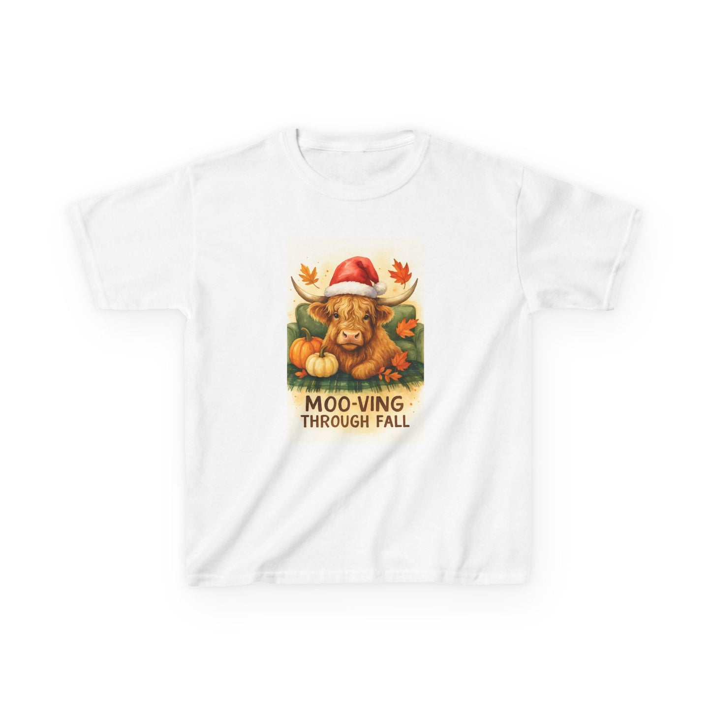 Moo-ving Through Fall Highland Cow Kids Tee