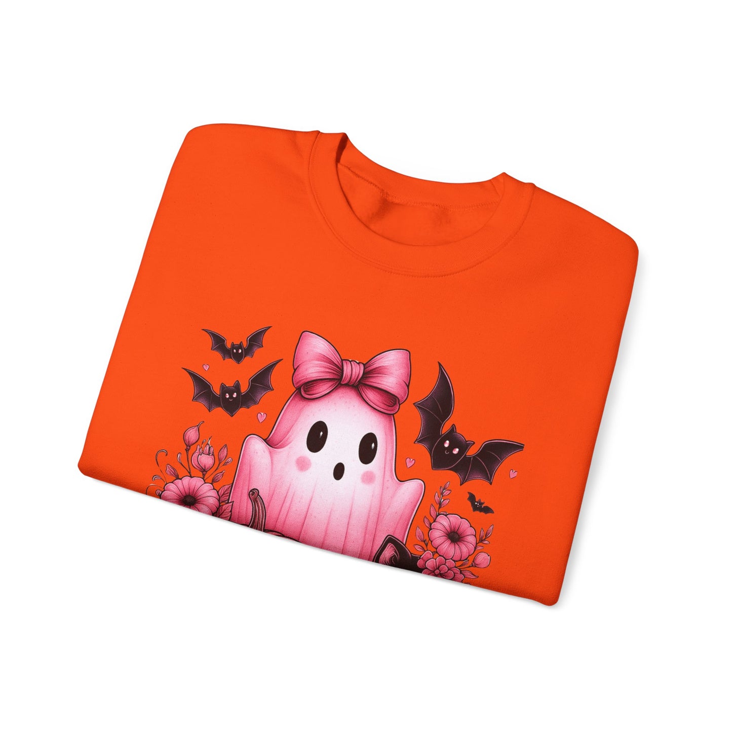 Pink Ghost & Pumpkin Halloween Crewneck Sweatshirt