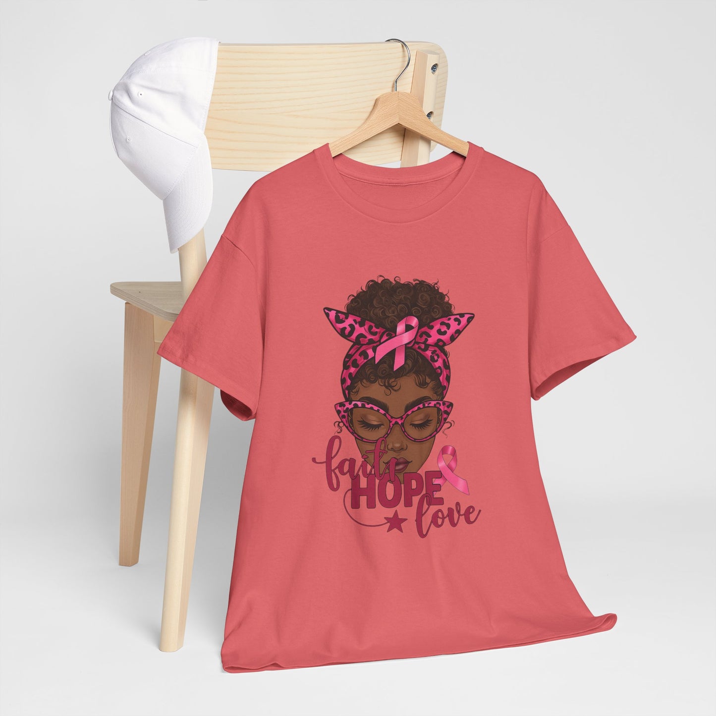 Hope Love Faith Black Woman Pink Ribbon Tee