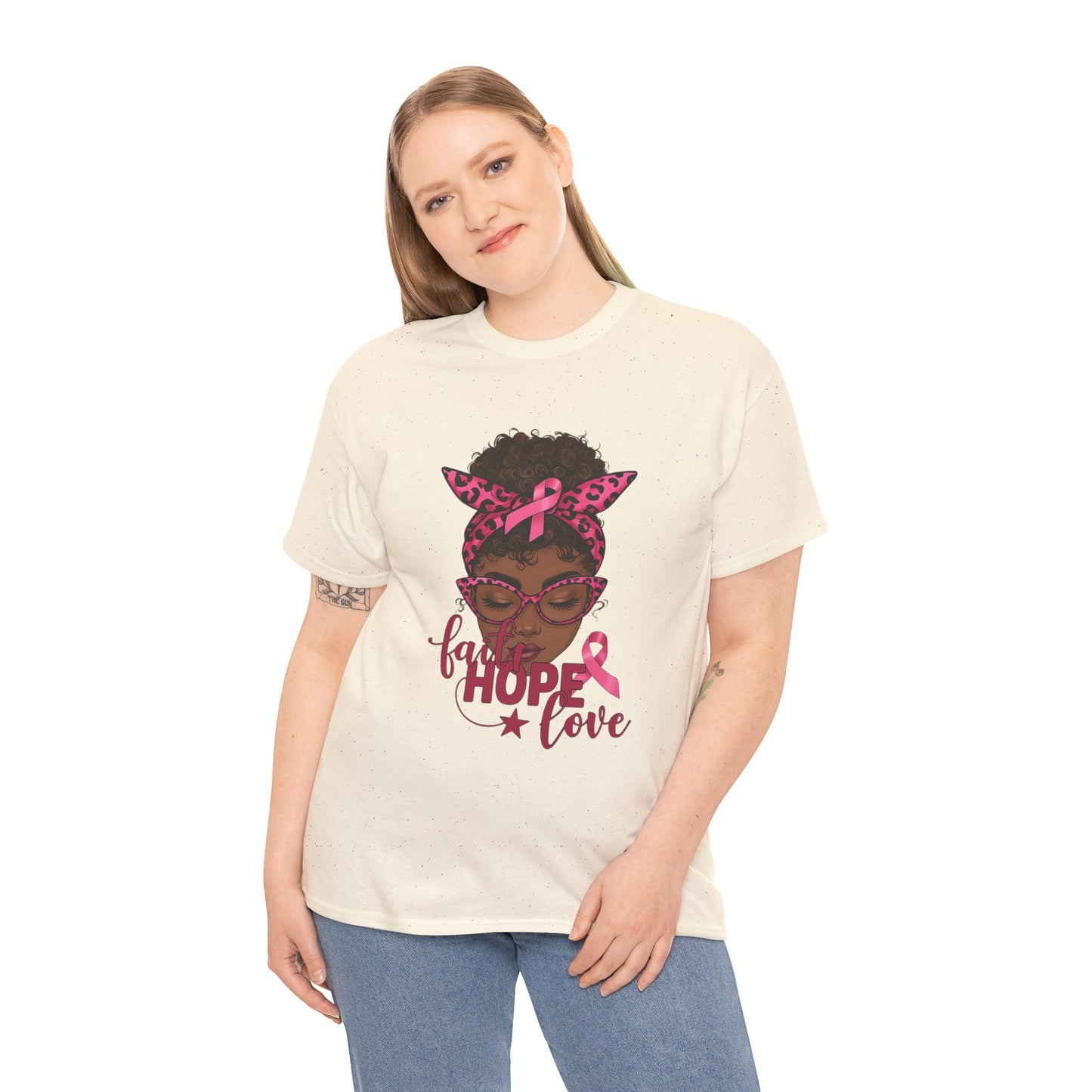Hope Love Faith Black Woman Pink Ribbon Tee