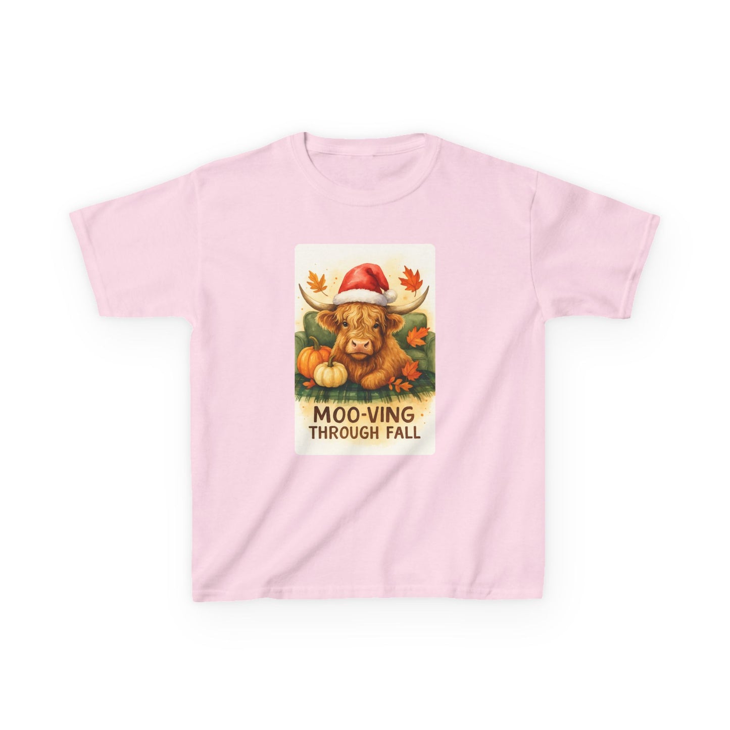 Moo-ving Through Fall Highland Cow Kids Tee