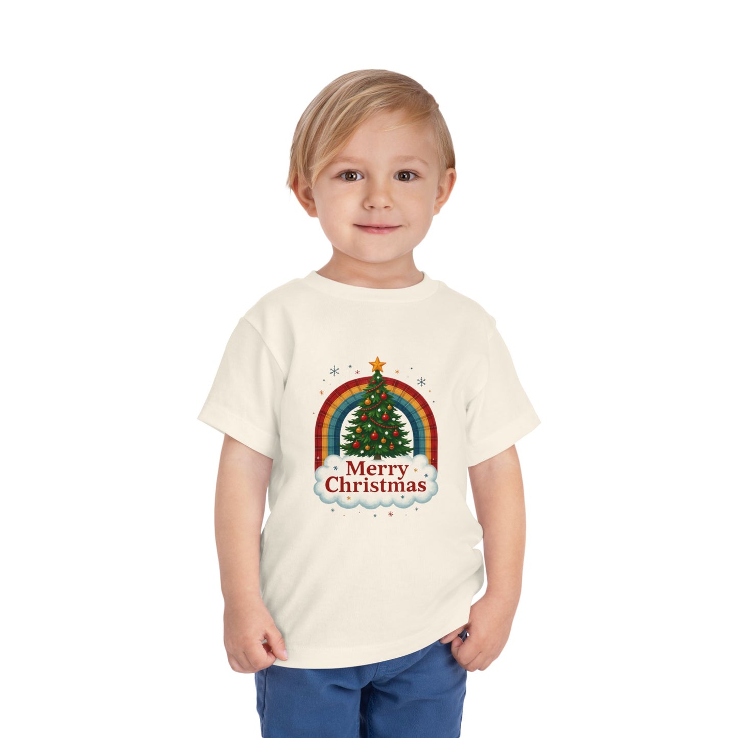 Merry Christmas Plaid Rainbow Tree Toddler Tee