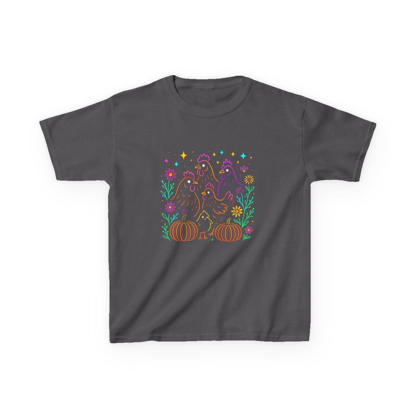 Festive Chickens & Pumpkins Kids Tee - Fall Harvest Fun