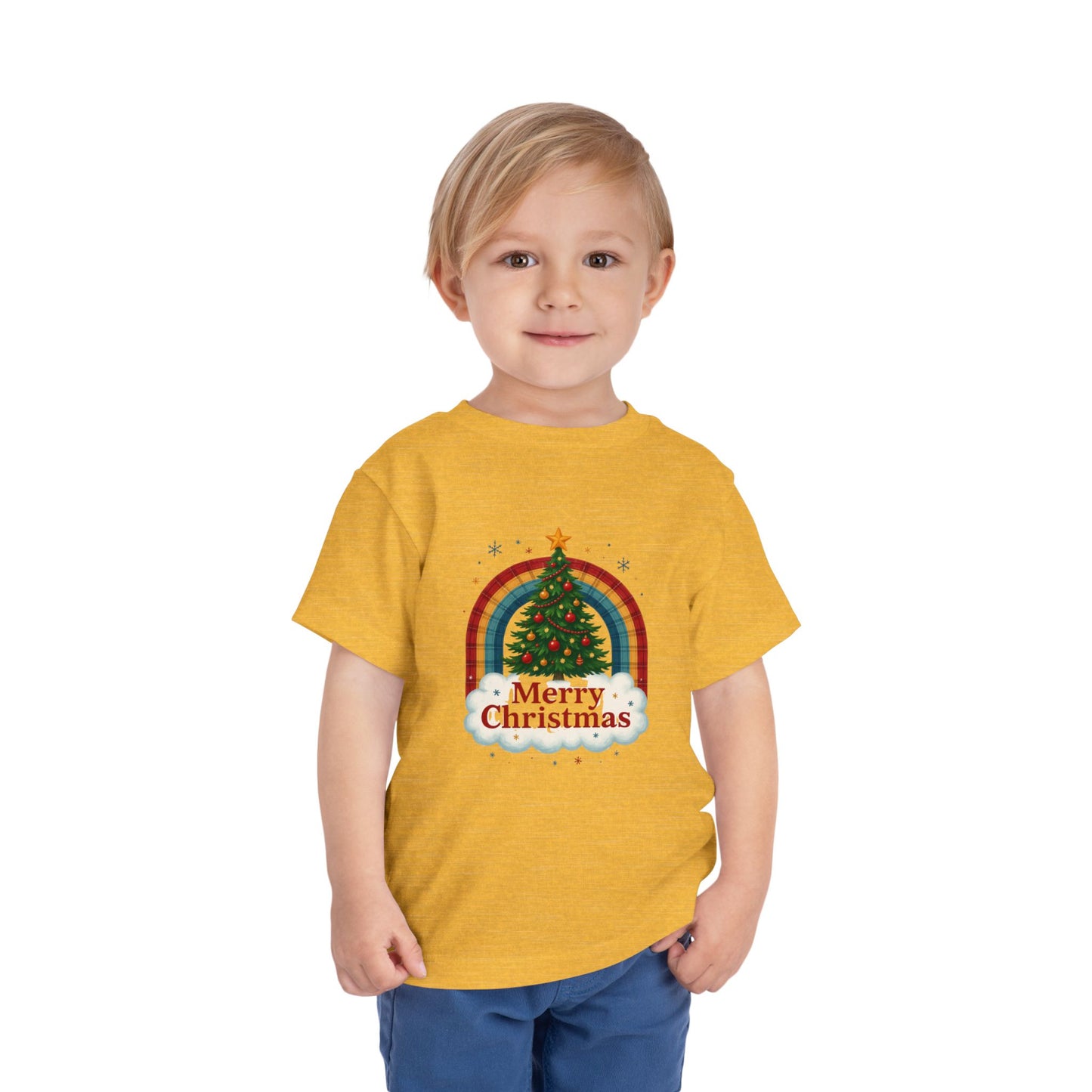 Merry Christmas Plaid Rainbow Tree Toddler Tee