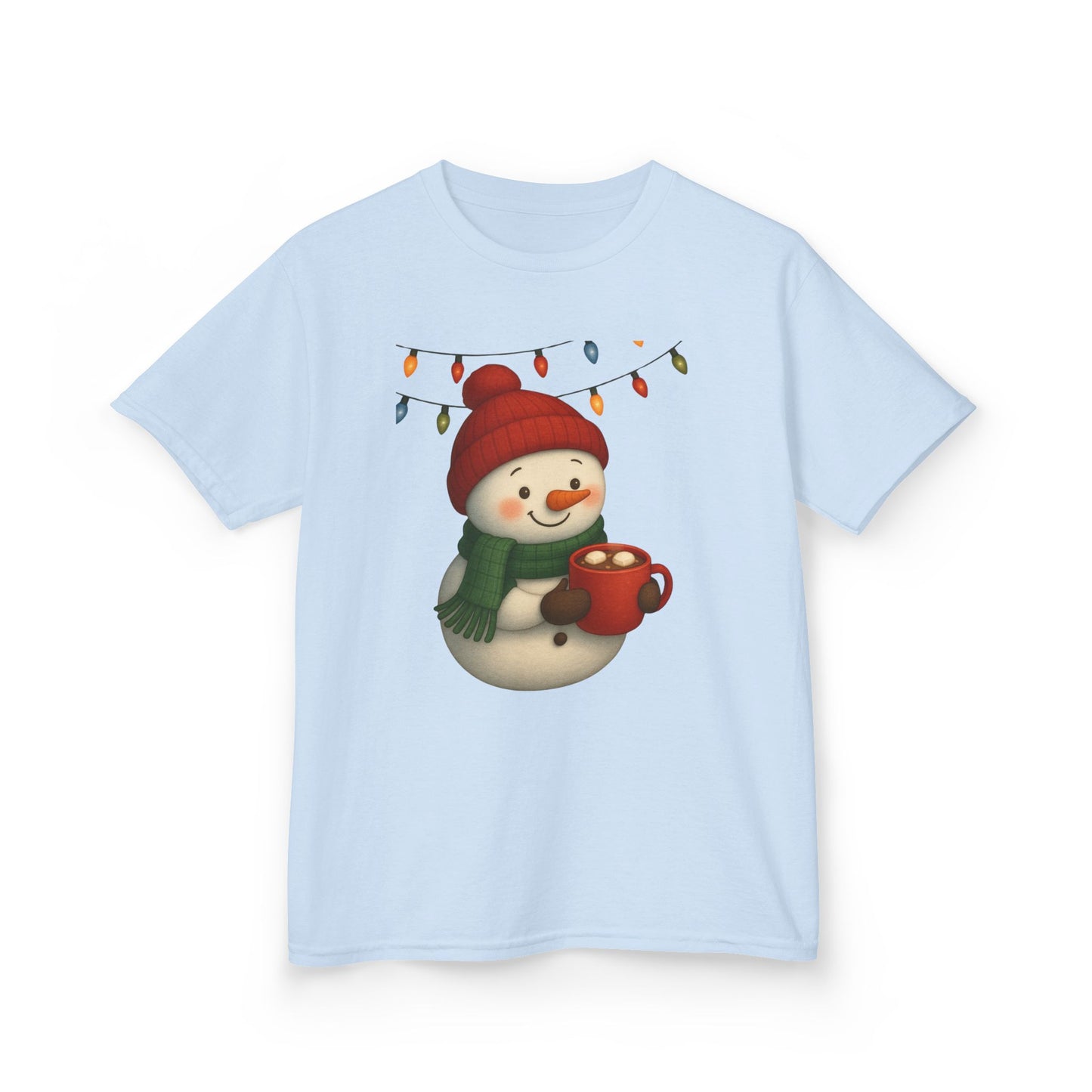 Snowman Dino Hot Chocolate Kids Christmas Tee
