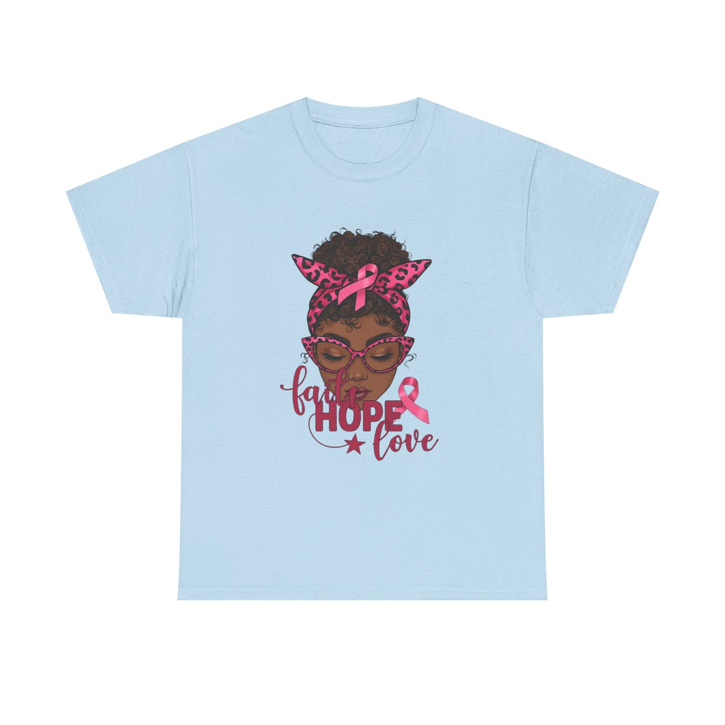 Hope Love Faith Black Woman Pink Ribbon Tee