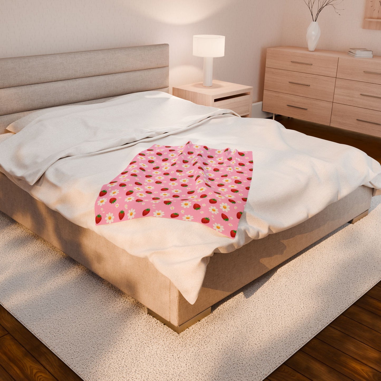 Cozy Strawberry Floral Blanket | Soft Plush Throw, Nursery Decor, Gift for Kids, Spring Home Accents, Cute Couch Cover