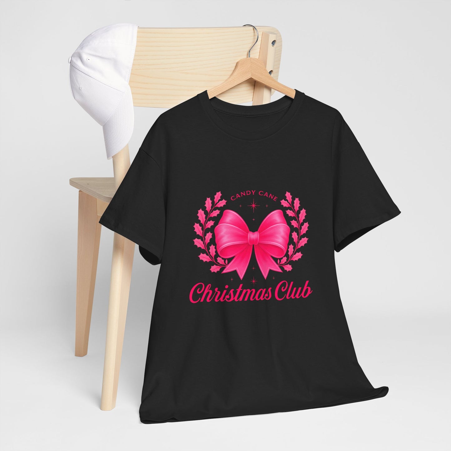 Christmas Tee with Pink Bow and Candy Cane Christmas Club Text