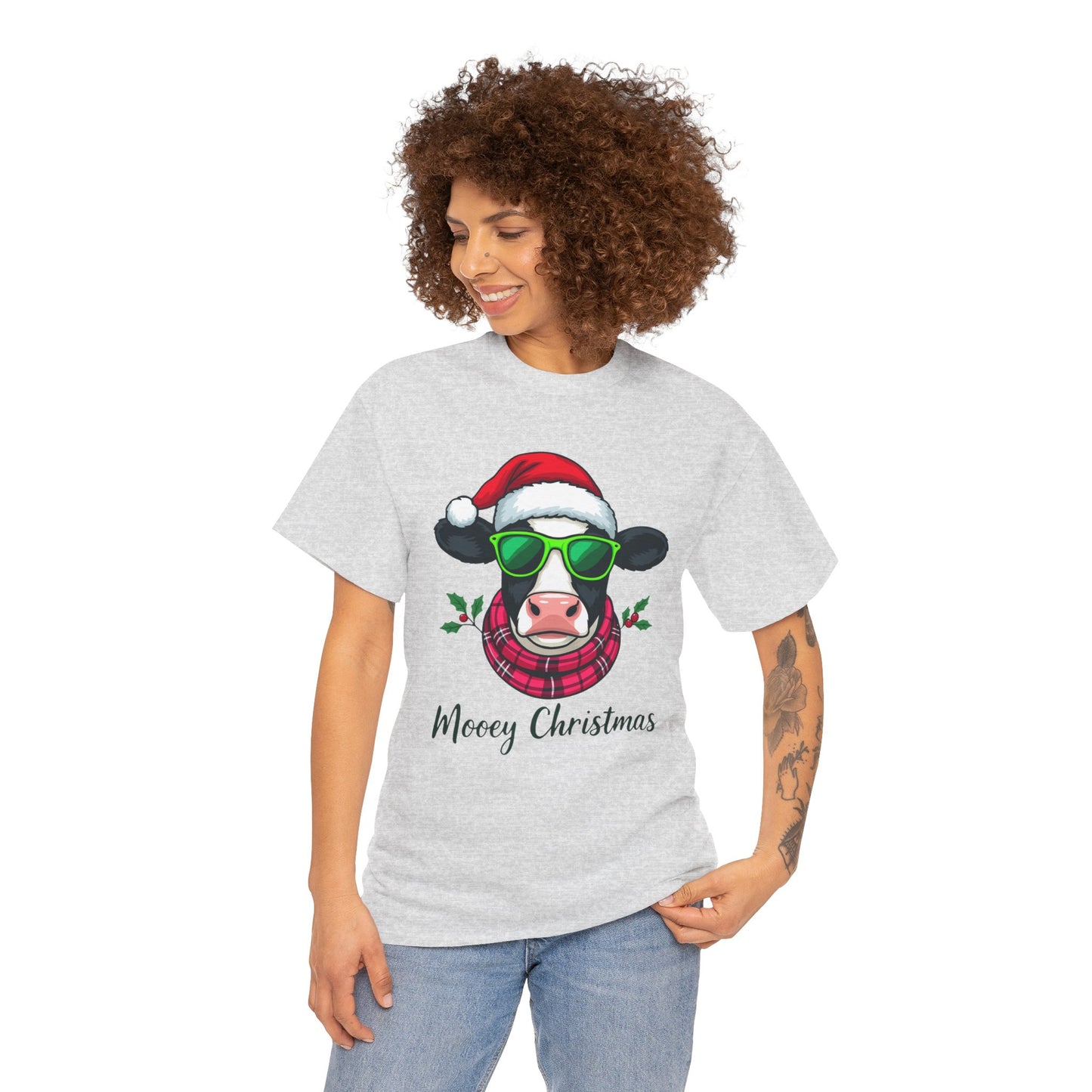 Moovey Christmas Cow Tee - Pink Plaid Scarf & Sunglasses