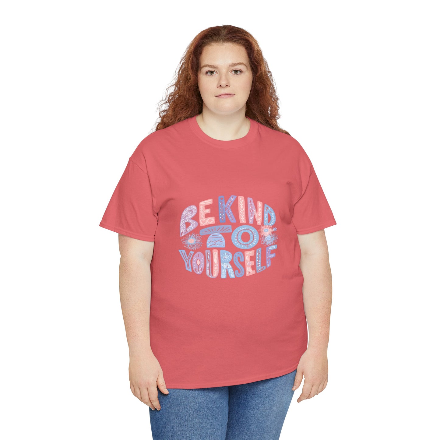 Be Kind to Yourself Pink T-Shirt – Uplifting Floral Self-Care Message