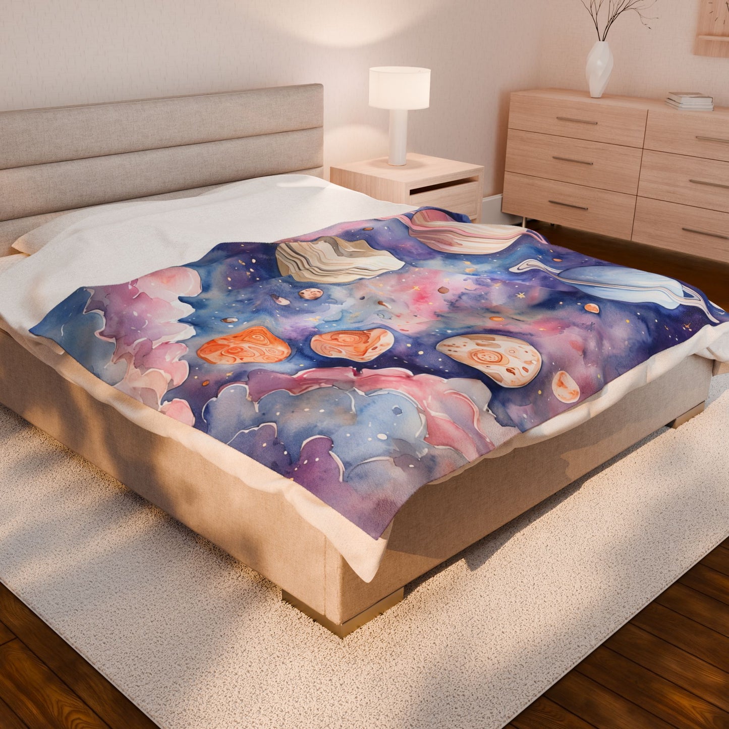 Cosmic Dreams Velveteen Plush Blanket - Soft Blankets for Stargazers, Galaxy Lovers, Kids Room Decor, Cozy Home Gift