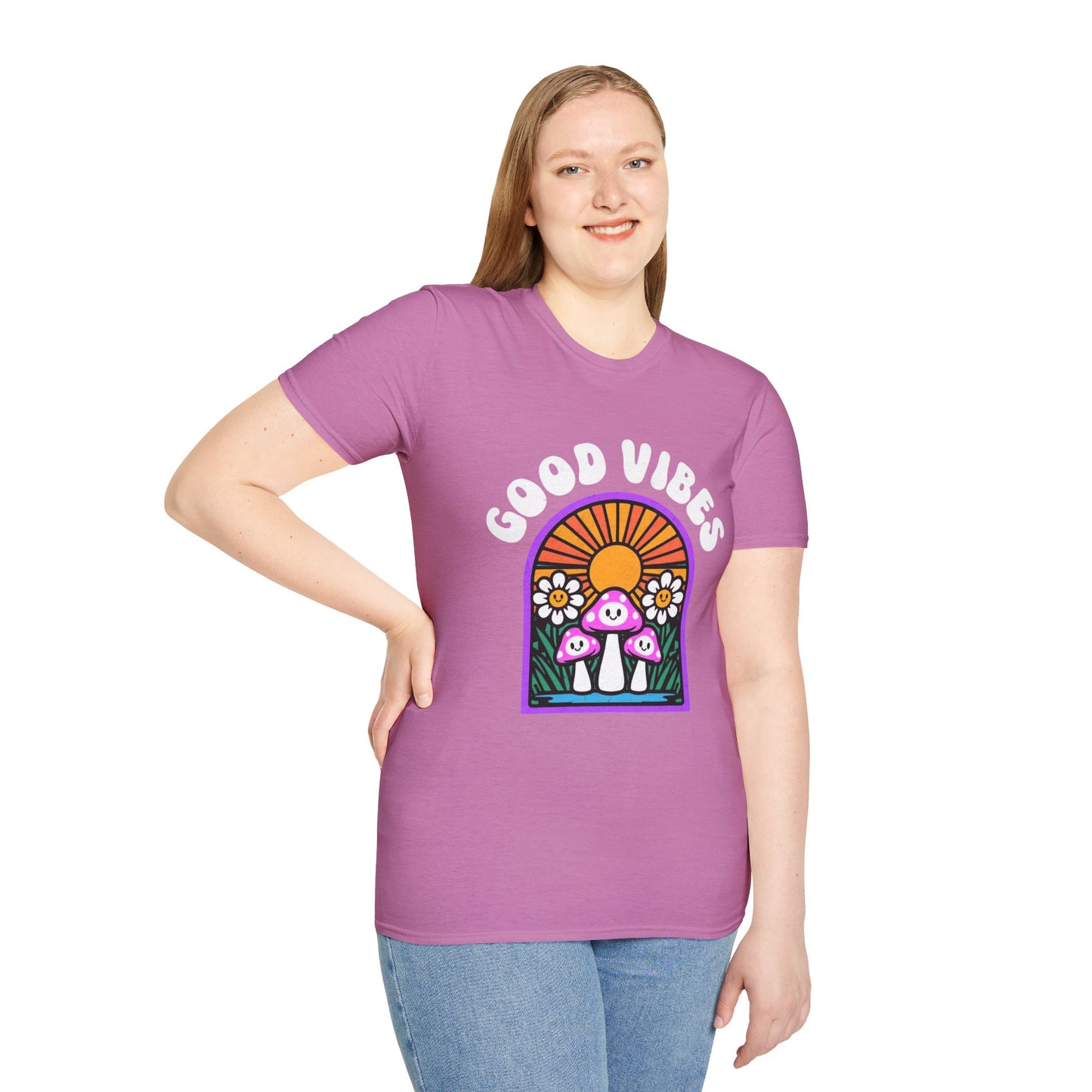 Good Vibes Unisex Softstyle T-Shirt, Fun Graphic Tee, Summer Vibe Shirt, Gift for Friends, Eco-Friendly Fashion