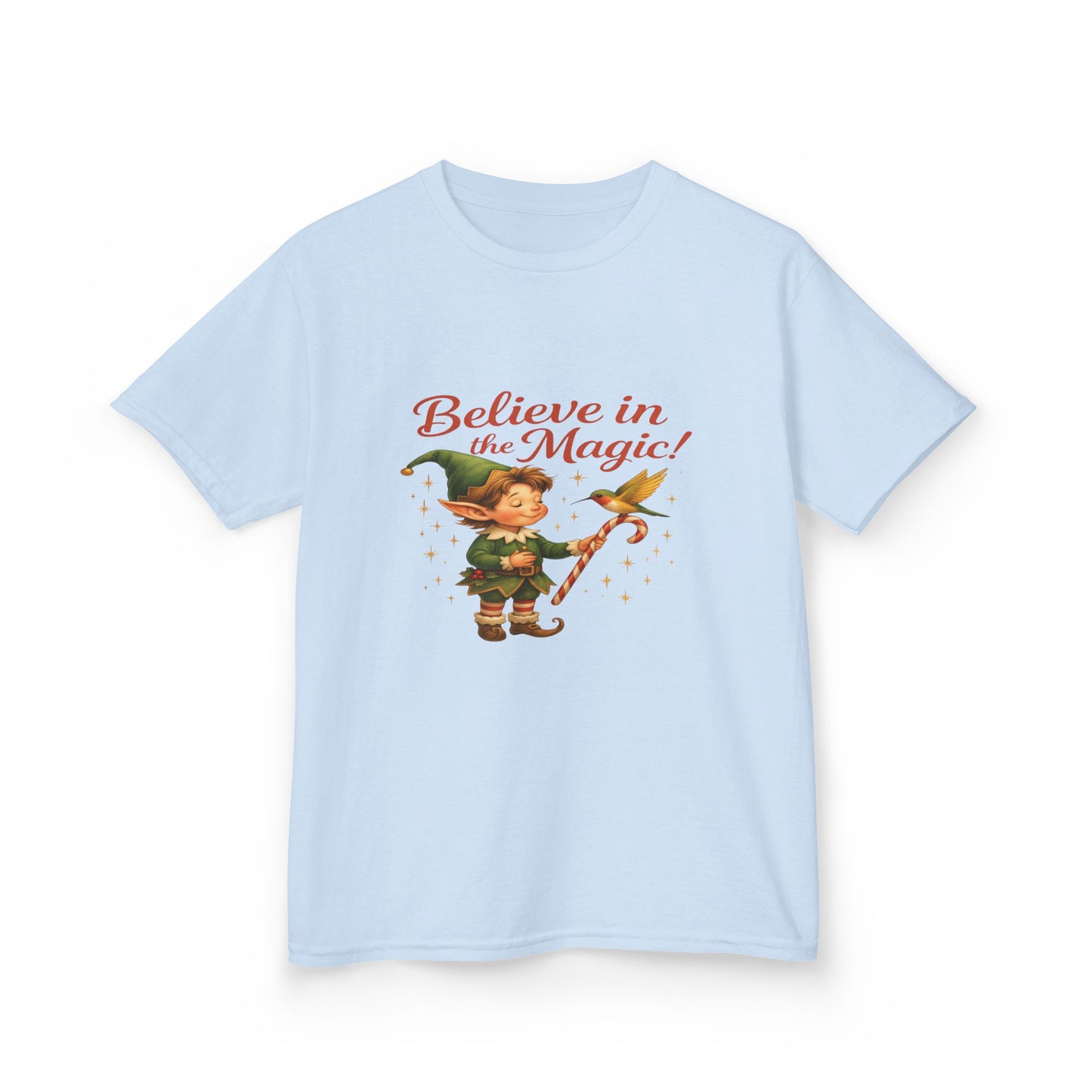 Believe in the Magic Elf & Dino Christmas Kids Tee