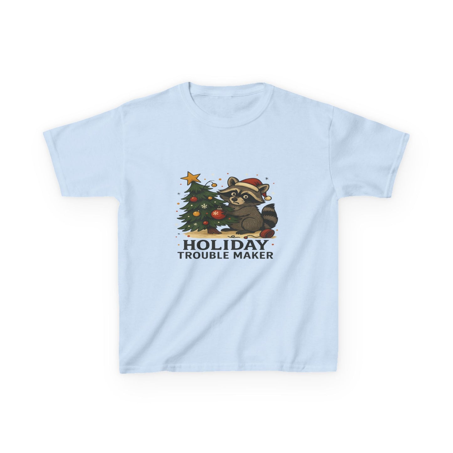 Holiday Trouble Maker Raccoon Christmas Kids Tee