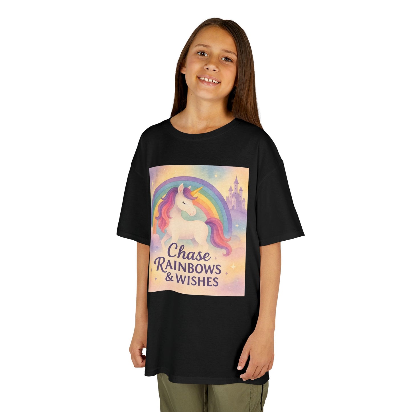 Chase Rainbows & Wishes Unicorn Kids Tee, Magical T-Shirt, Birthday Gift for Kids, Unicorn Lover Apparel, Playful Cotton Tee