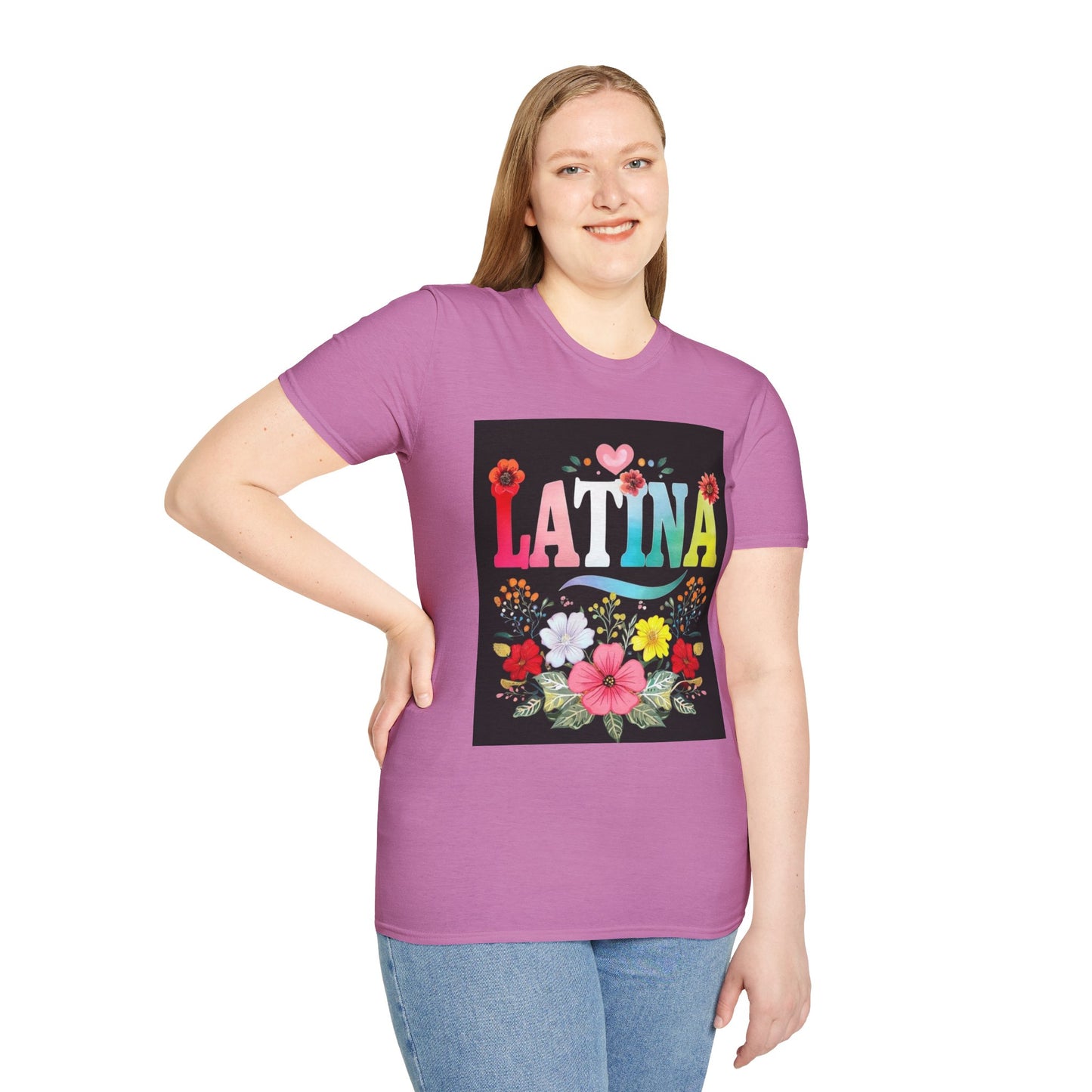 Colorful Latina Floral Tee - Celebrating Culture, Unisex Softstyle T-Shirt, Gift for Latina Pride, Floral Design, Everyday Wear