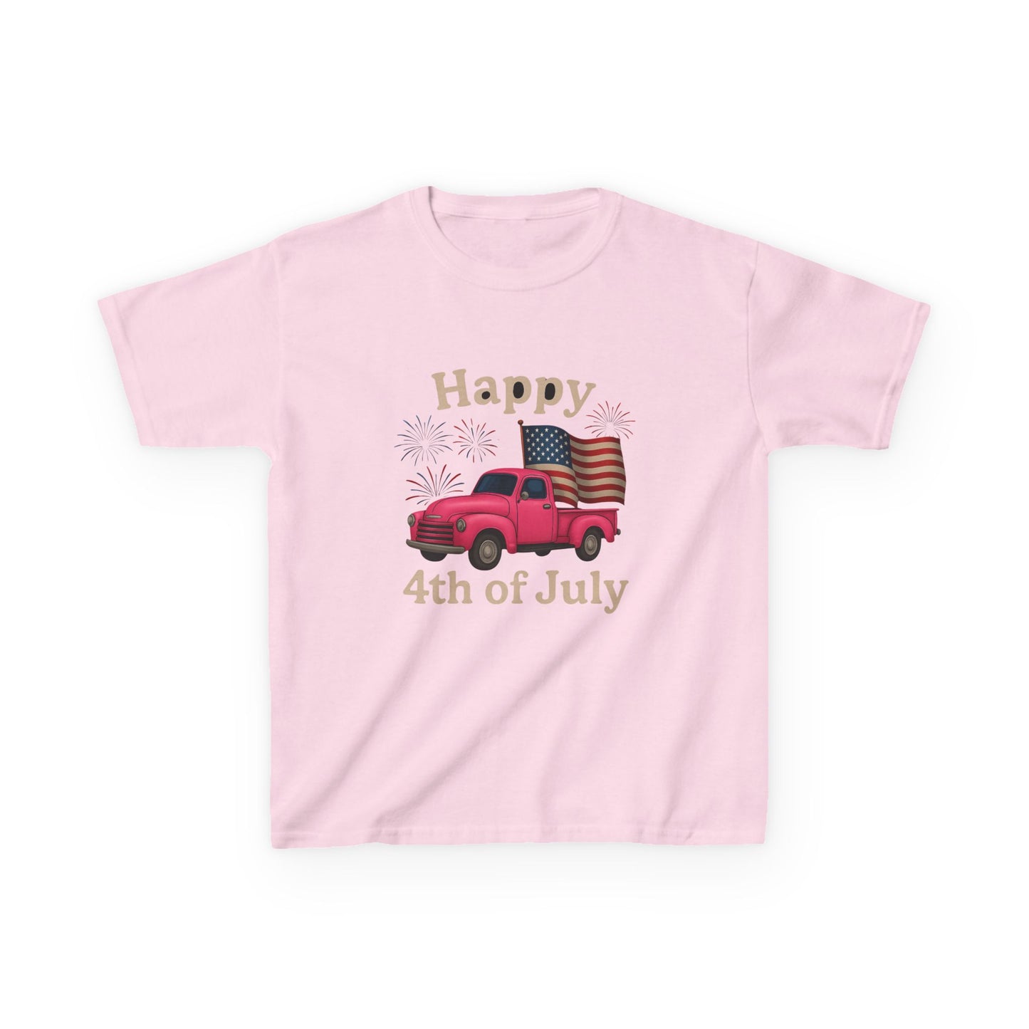 Retro 4th of July Pink Truck Tee - Kids' Patriotic Shirt