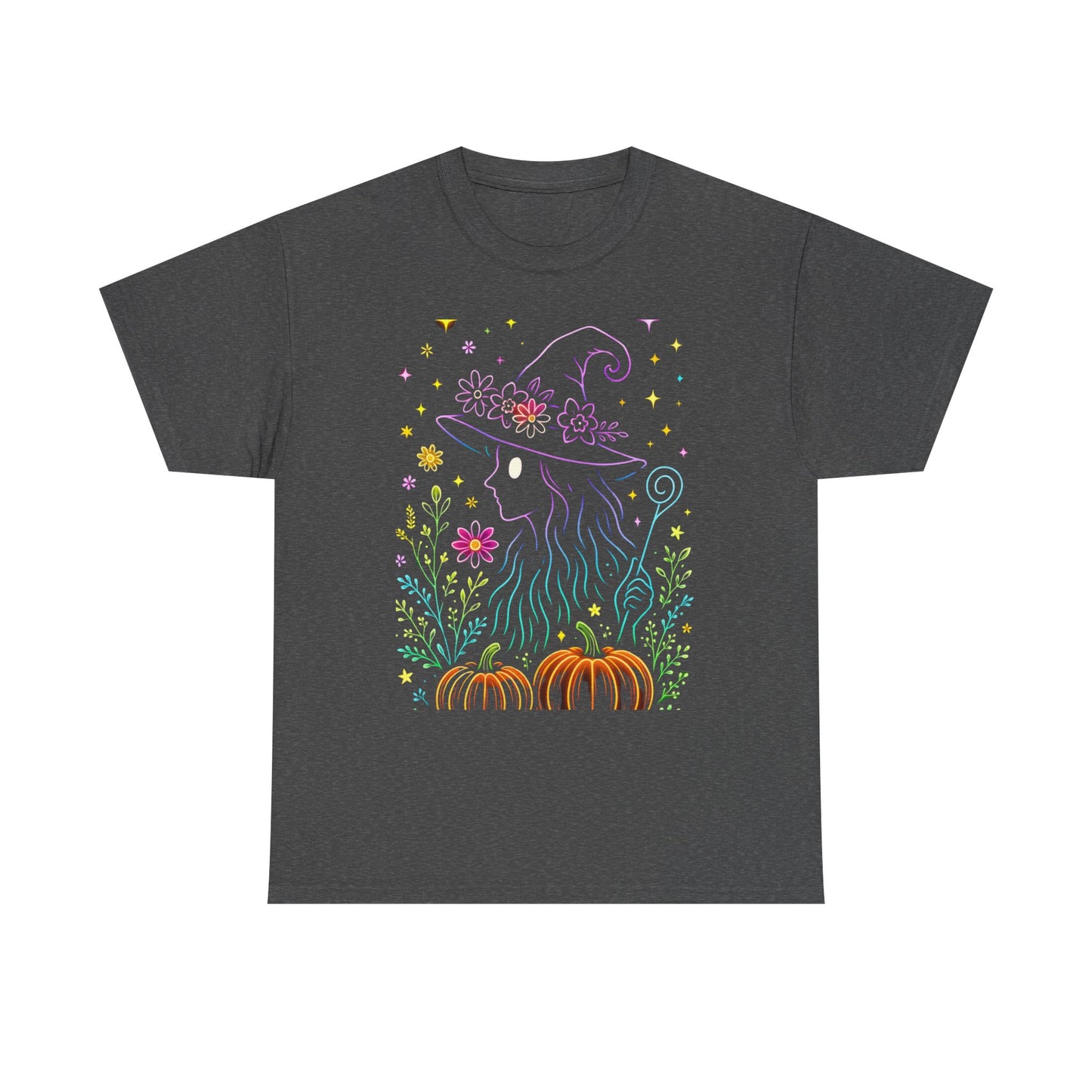 🌙 Whimsical Witch Cat Tee – Magical Halloween Pumpkin Shirt