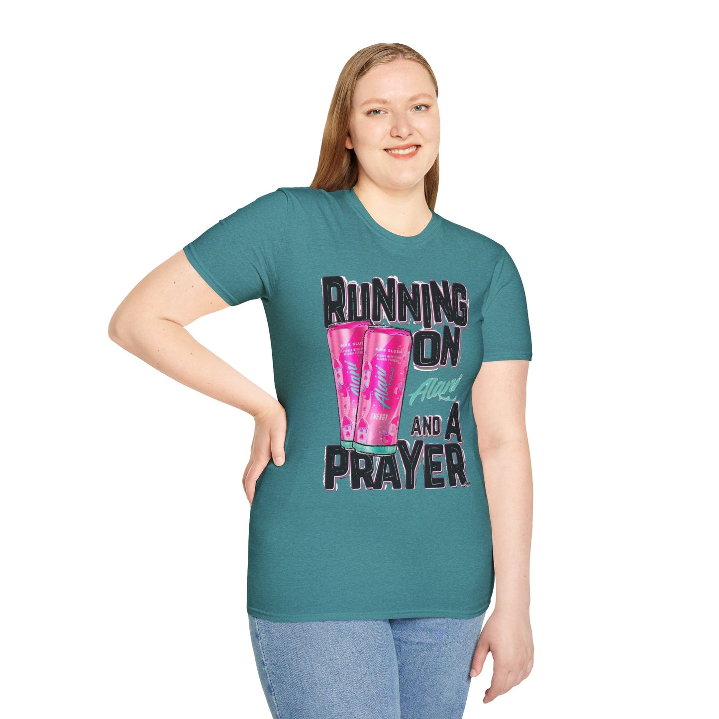 Running on a Prayer T-Shirt, Unisex Graphic Tee, Fun Casual Wear, Gift for Friends, Everyday Style, Faith-Inspired Apparel