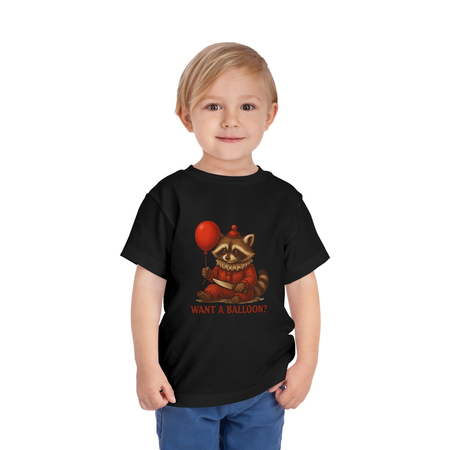 Toddler Halloween Tee with Seated Raccoon Clown Design
