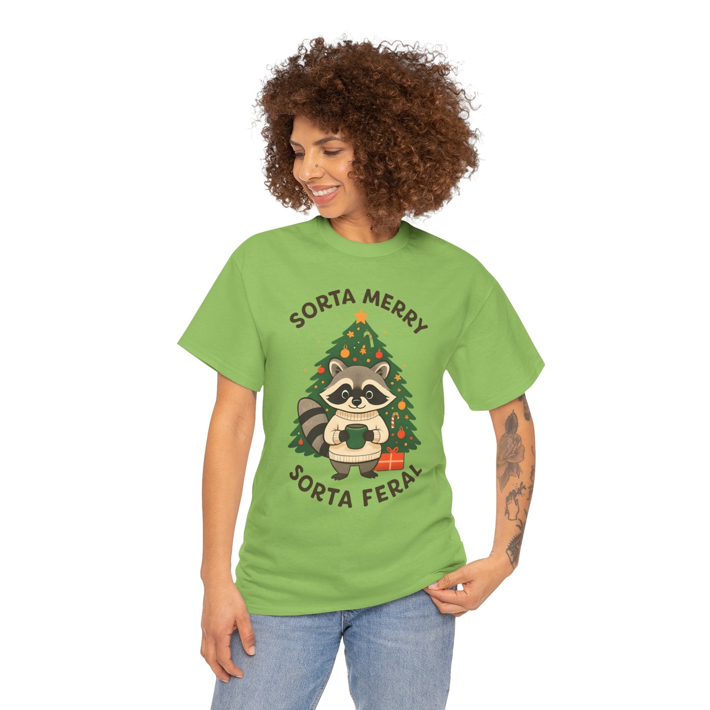 Sorta Merry Sorta Feral Raccoon Christmas Tee