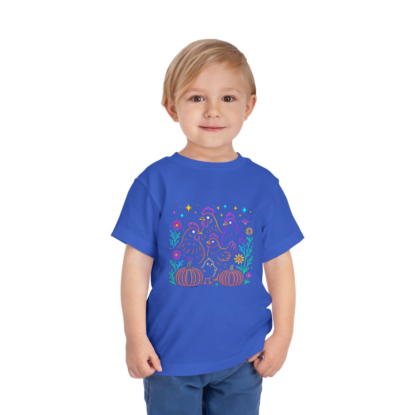 Toddler Halloween Tee - Playful Chickens & Pumpkins Design