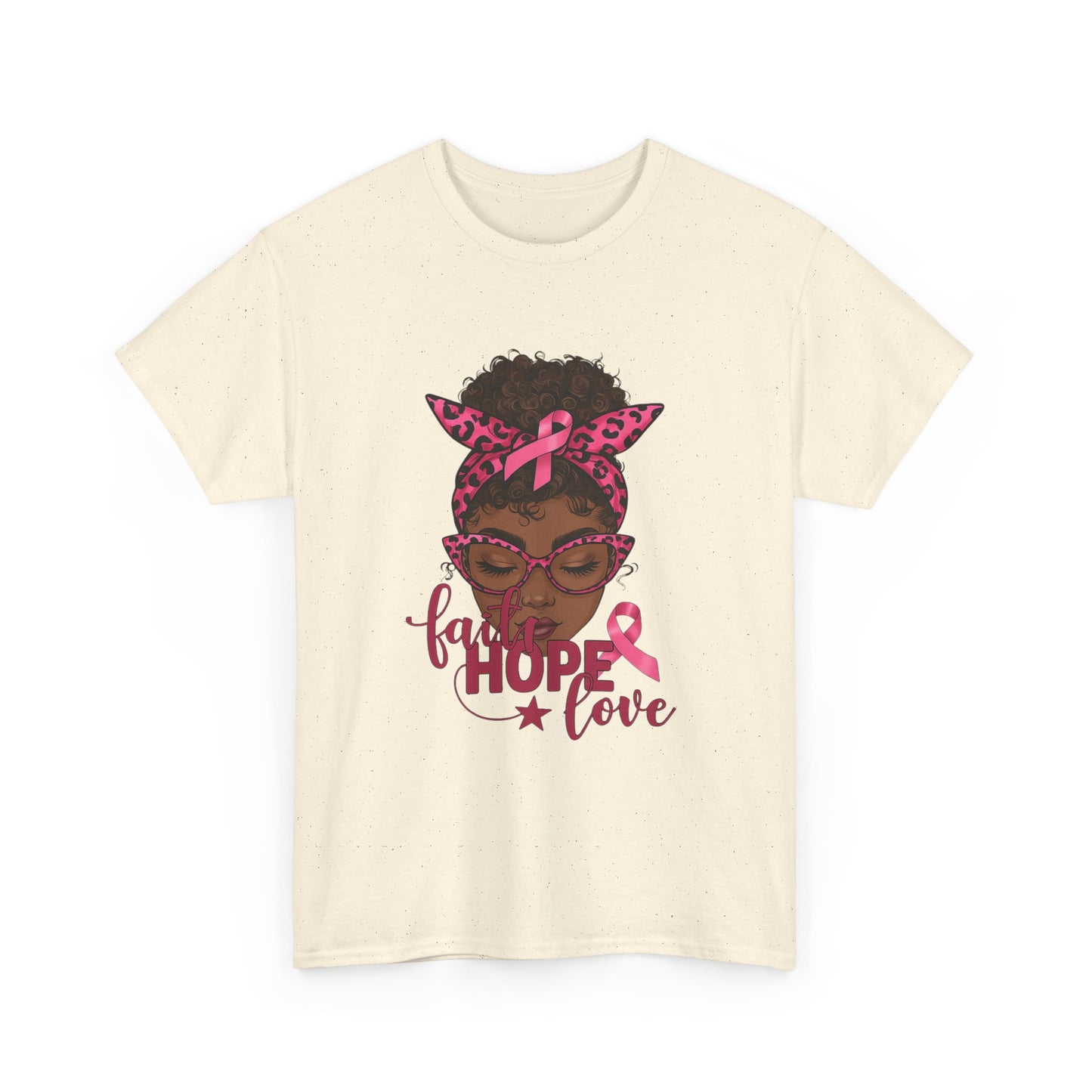 Hope Love Faith Black Woman Pink Ribbon Tee