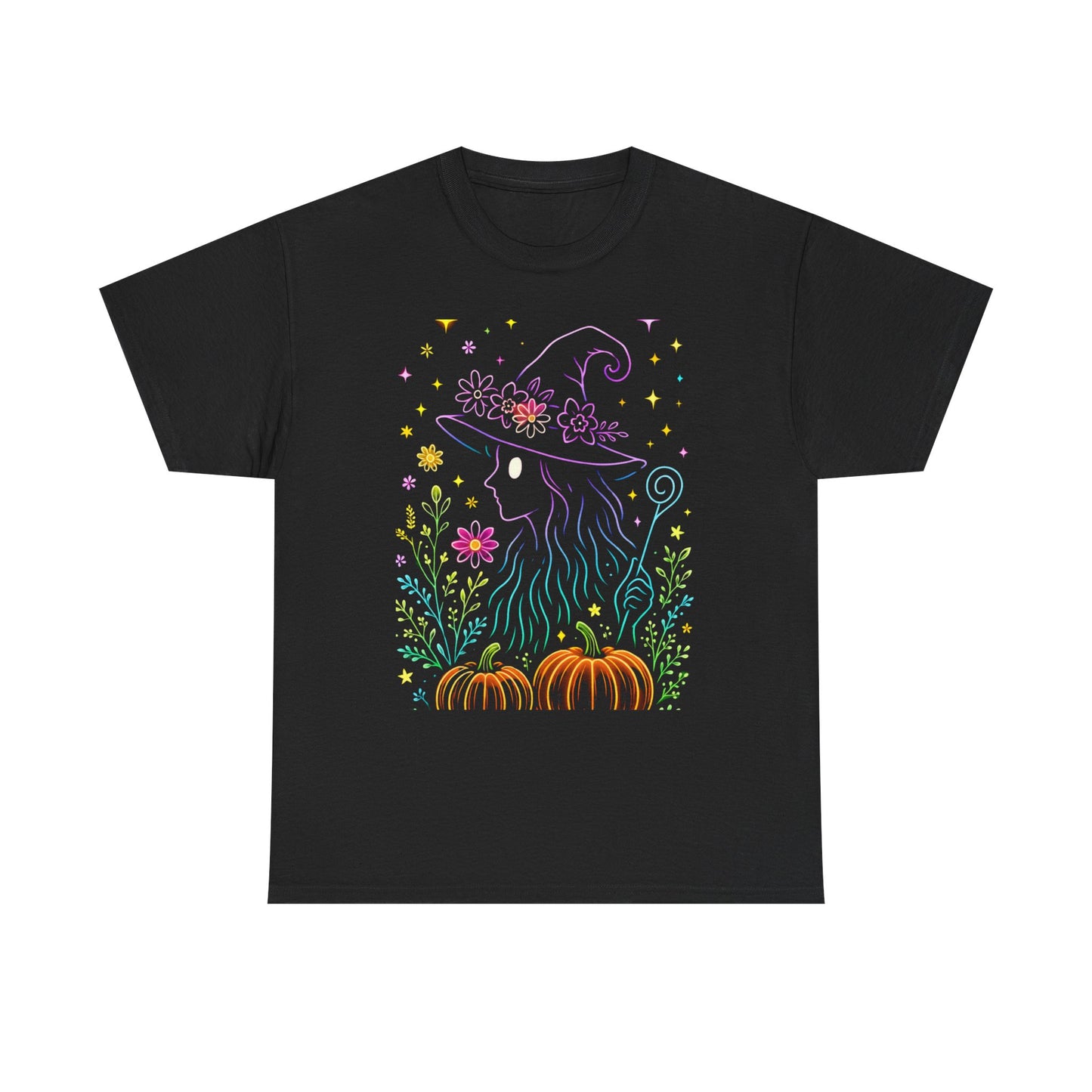 🌙 Whimsical Witch Cat Tee – Magical Halloween Pumpkin Shirt