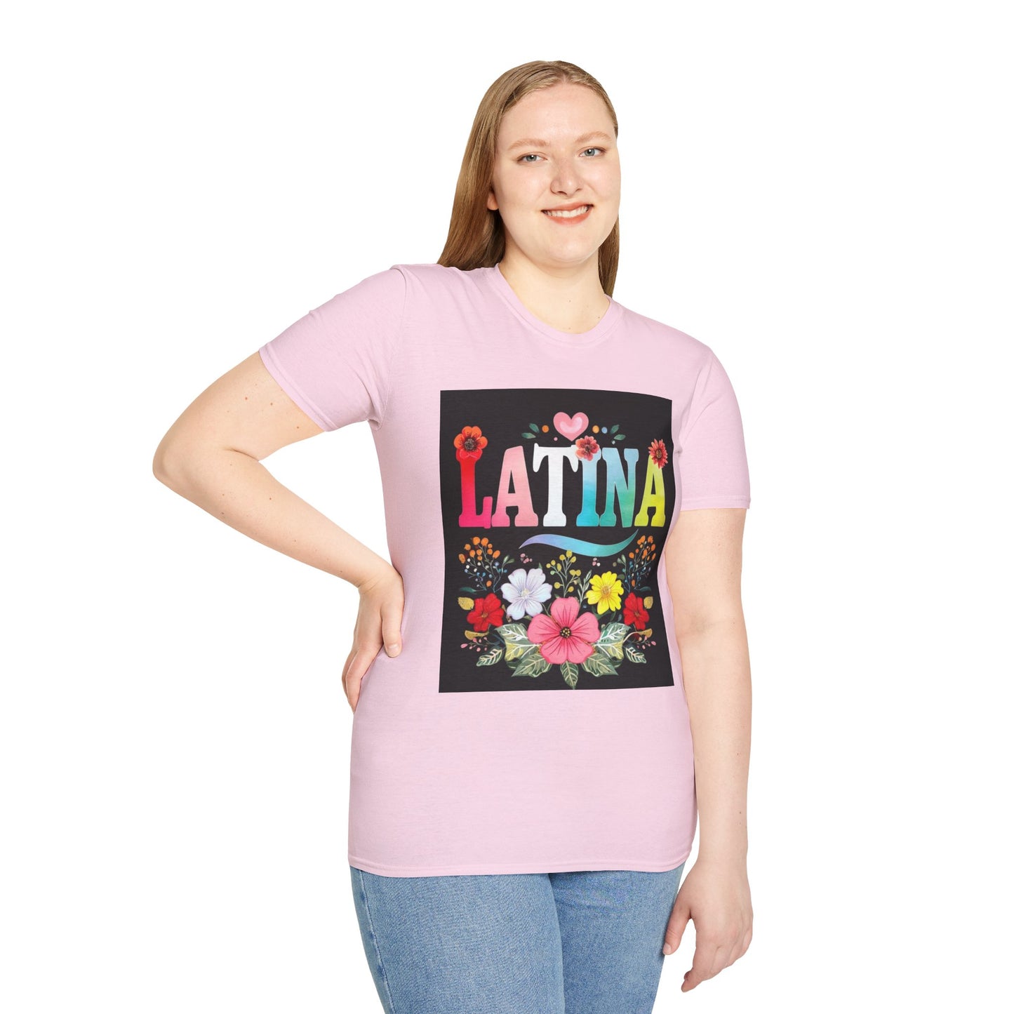 Colorful Latina Floral Tee - Celebrating Culture, Unisex Softstyle T-Shirt, Gift for Latina Pride, Floral Design, Everyday Wear