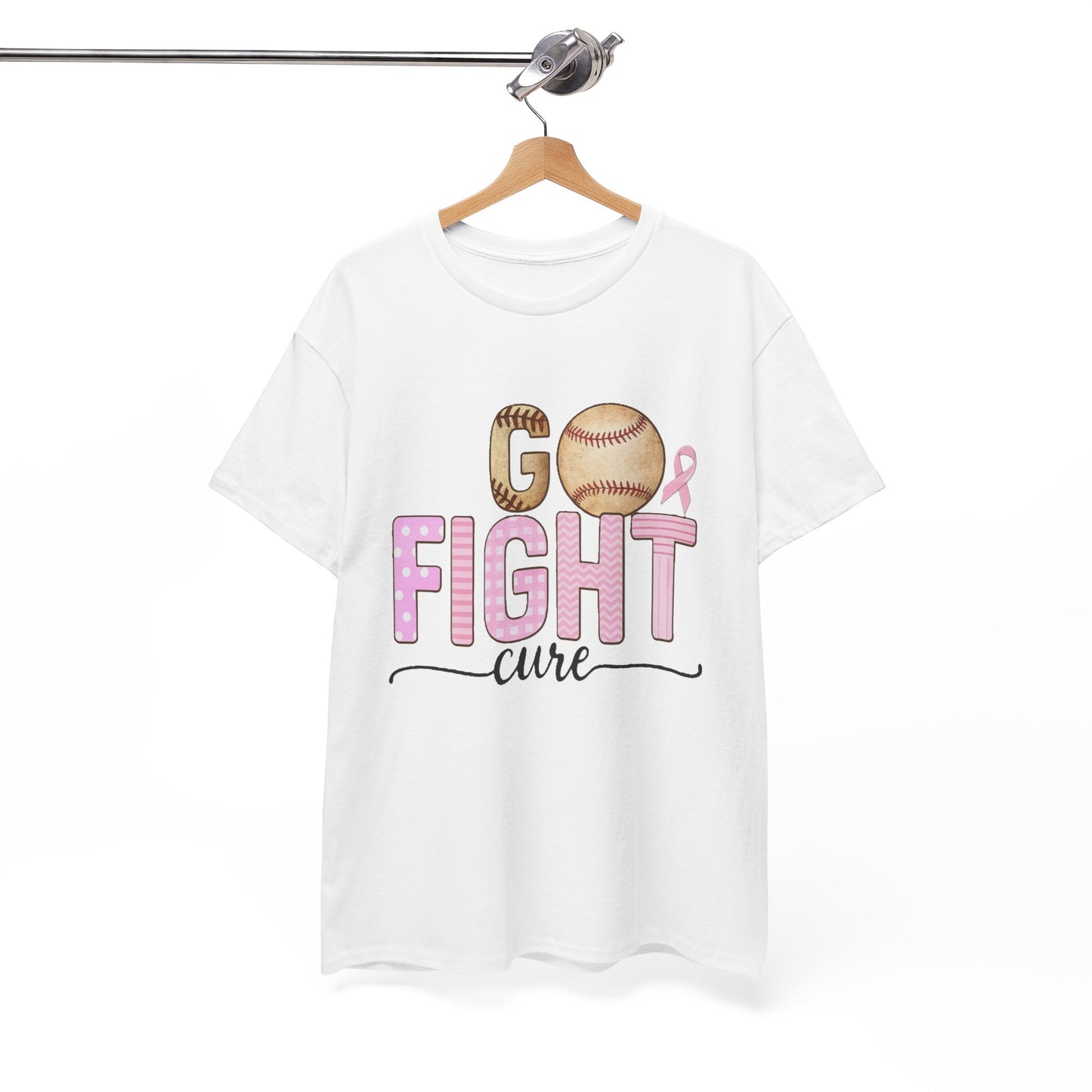 Go Fight Cure Baseball Pink Ribbon Awareness Tee