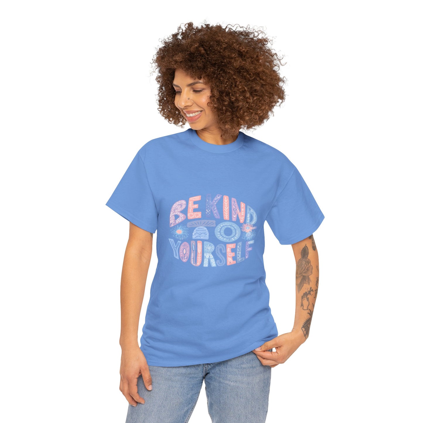 Be Kind to Yourself Pink T-Shirt – Uplifting Floral Self-Care Message