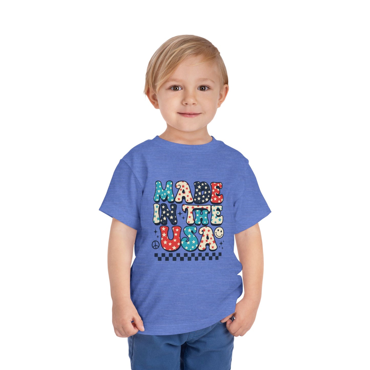 Toddler Tee Vintage Made in USA Retro Smiley Peace Sign Star Design