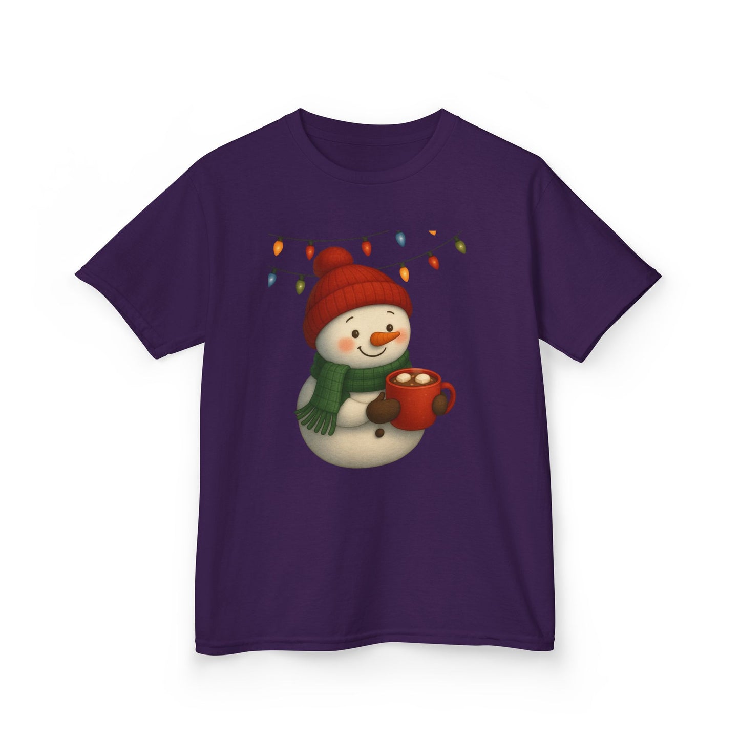 Snowman Dino Hot Chocolate Kids Christmas Tee