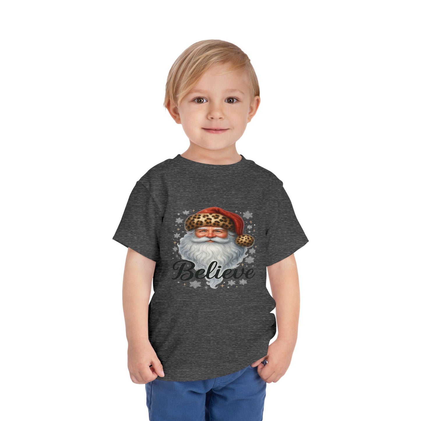 Believe Santa Leopard Print Toddler Christmas Tee