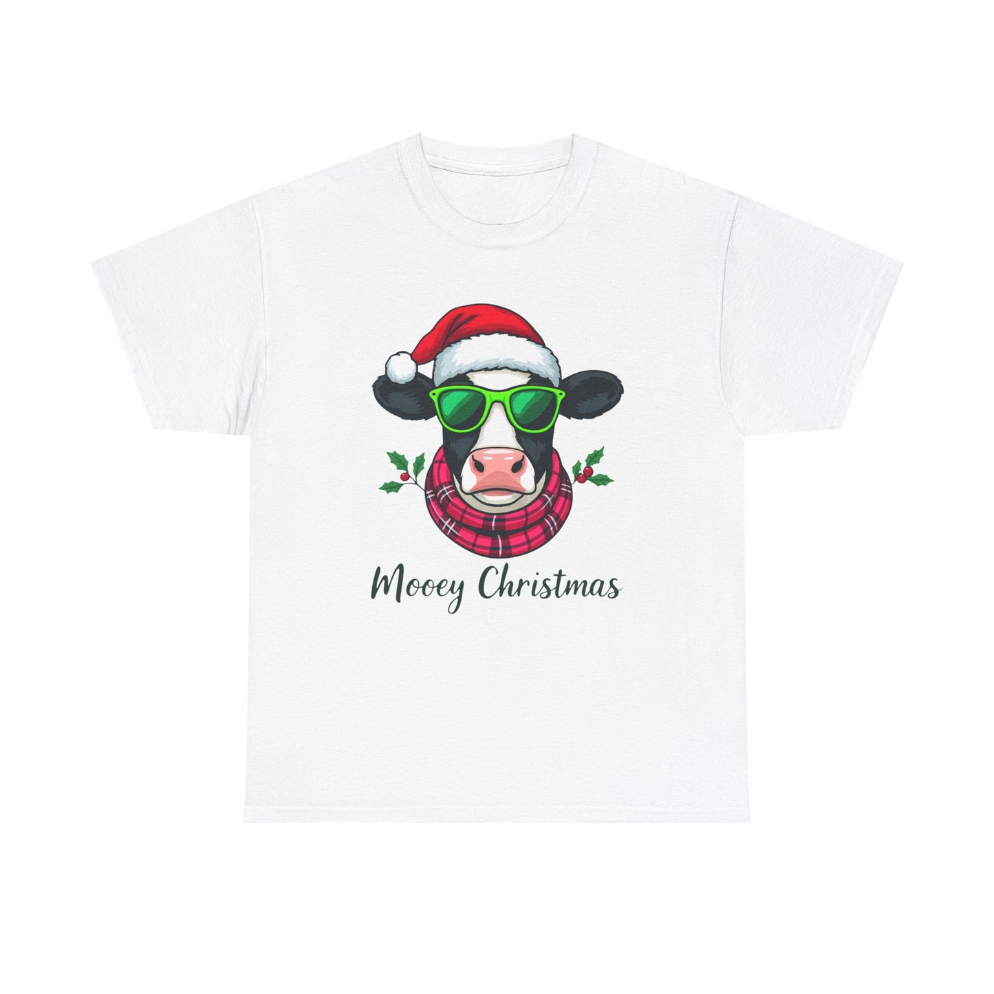 Moovey Christmas Cow Tee - Pink Plaid Scarf & Sunglasses