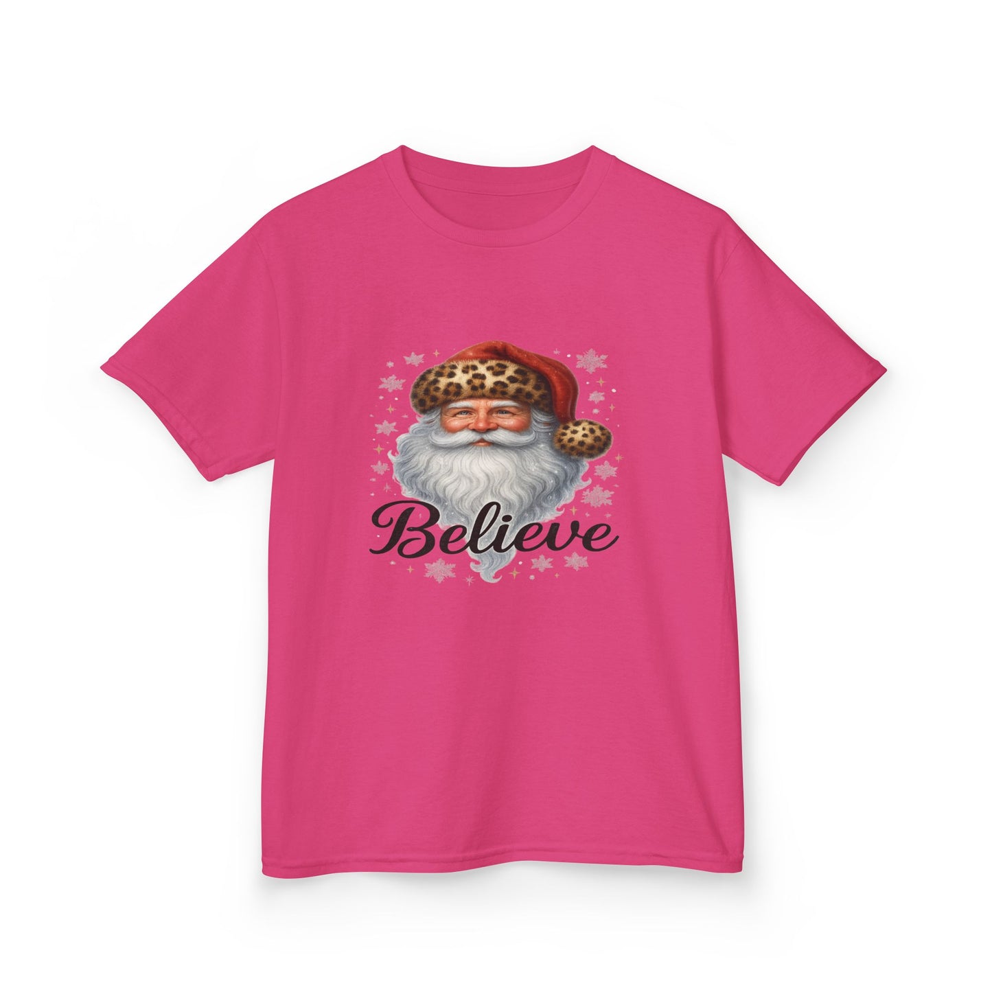 Leopard Print Santa 'Believe' Kids Christmas Tee