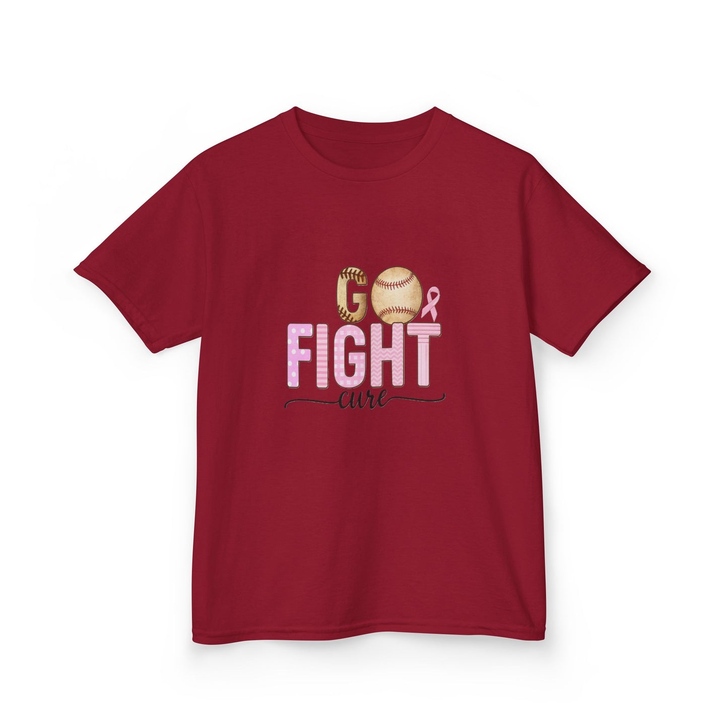 Go Fight Cure Baseball Pink Ribbon Kids Christmas Tee