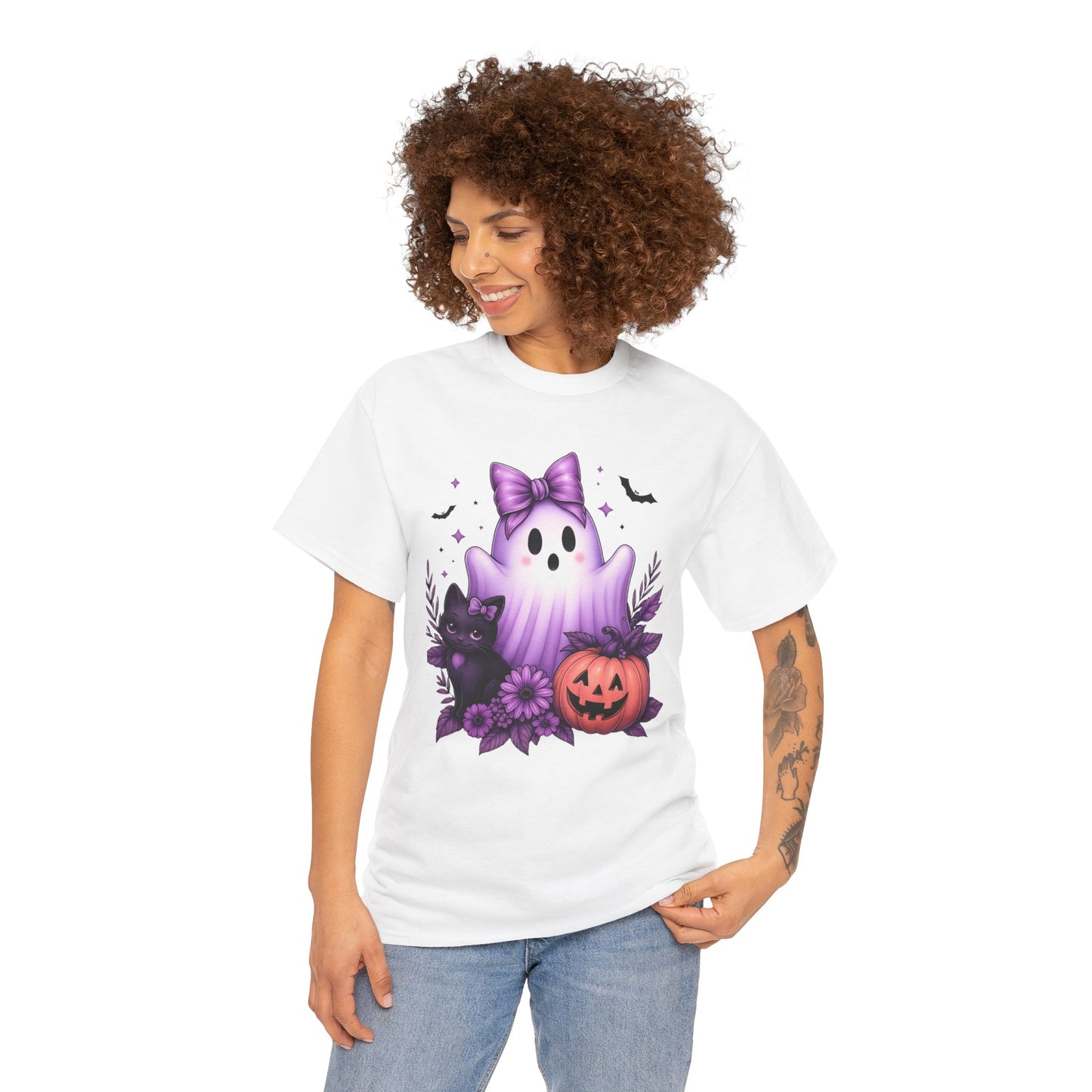 Pastel Halloween Ghost Cat Tee