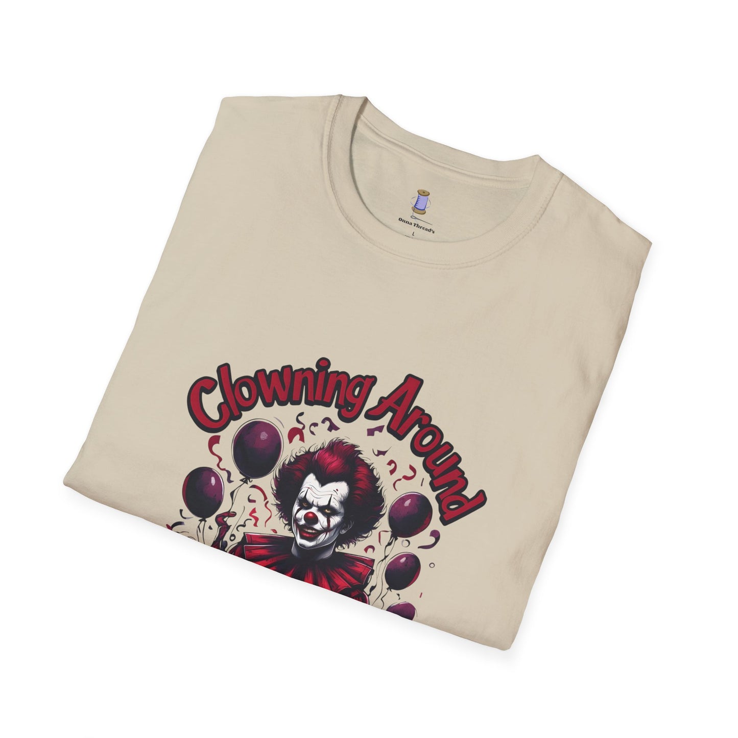 Creepy Clown Graphic Tee, Unisex Softstyle T-Shirt, Halloween Costume, Spooky Shirt, Eerie Apparel, Perfect for Horror Lovers