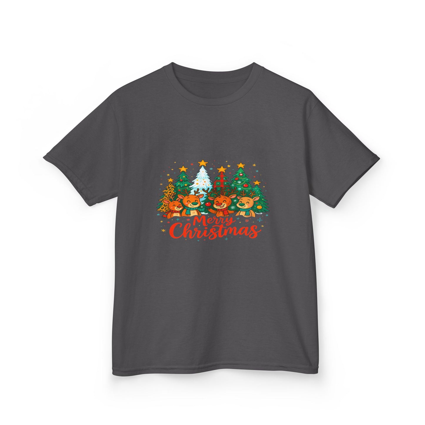 Merry Christmas Reindeer & Dino Trees Kids Tee