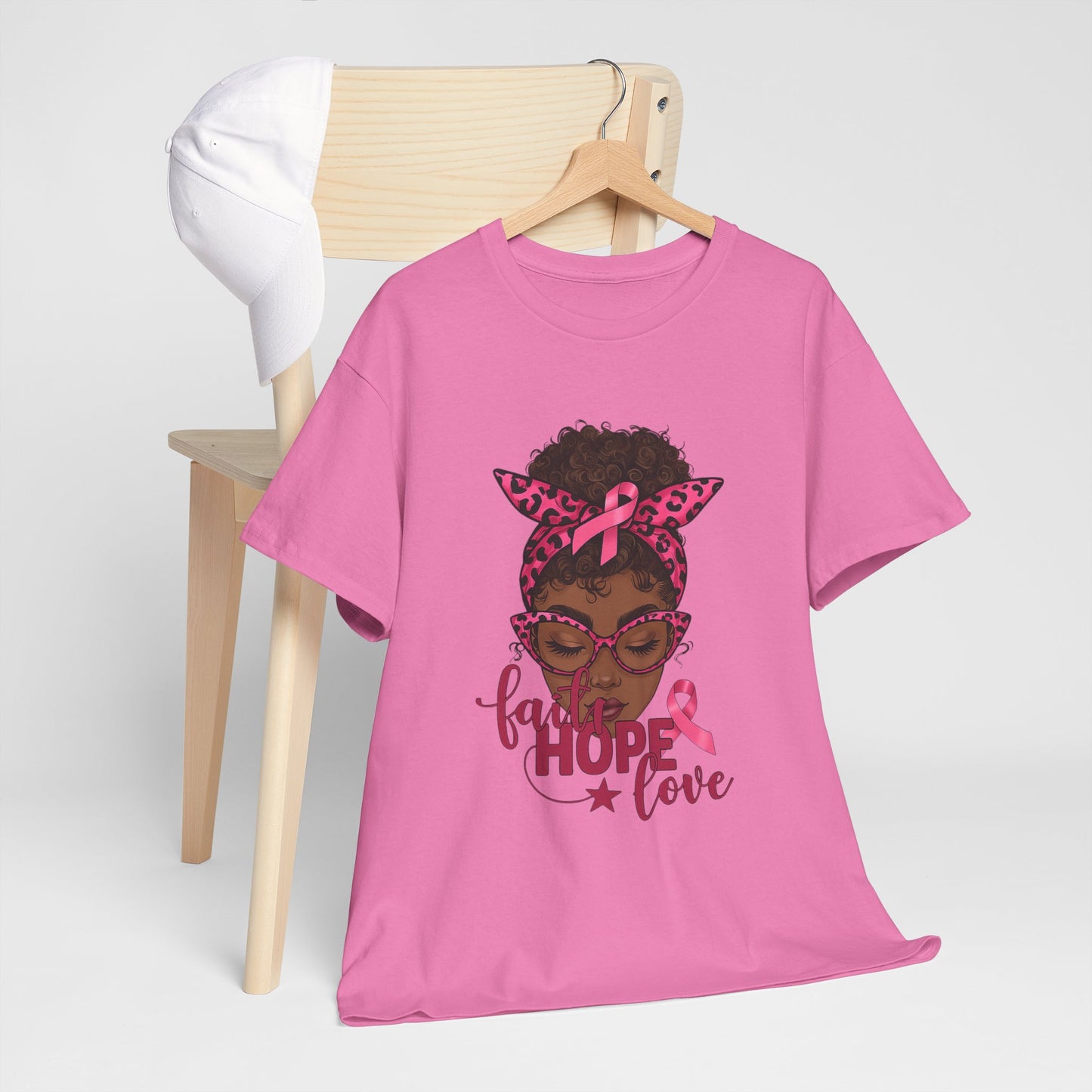 Hope Love Faith Black Woman Pink Ribbon Tee