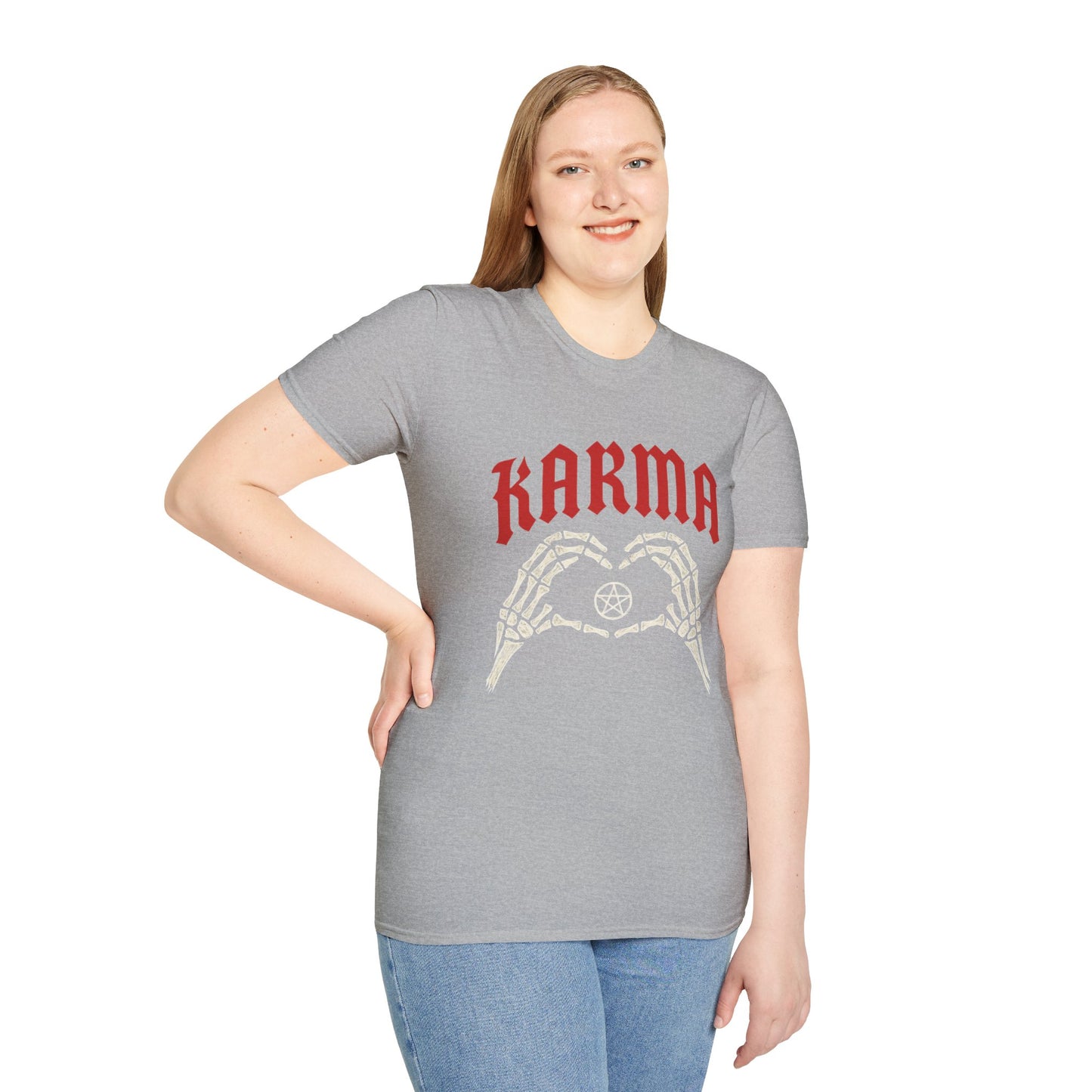 Karma Skeleton Hands T-Shirt, Unisex Softstyle Tee, Graphic Tee, Alternative Fashion, Halloween Gift, Casual Wear, Motivational Top