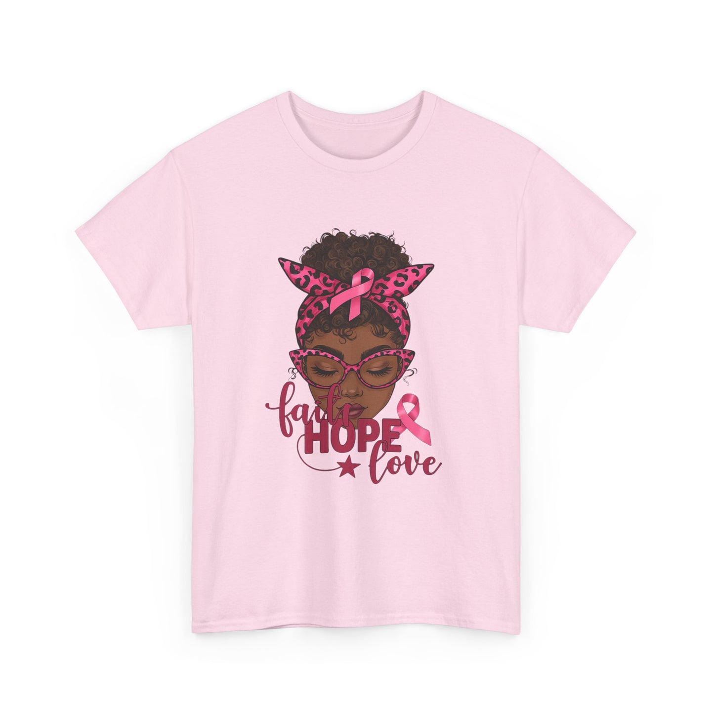 Hope Love Faith Black Woman Pink Ribbon Tee