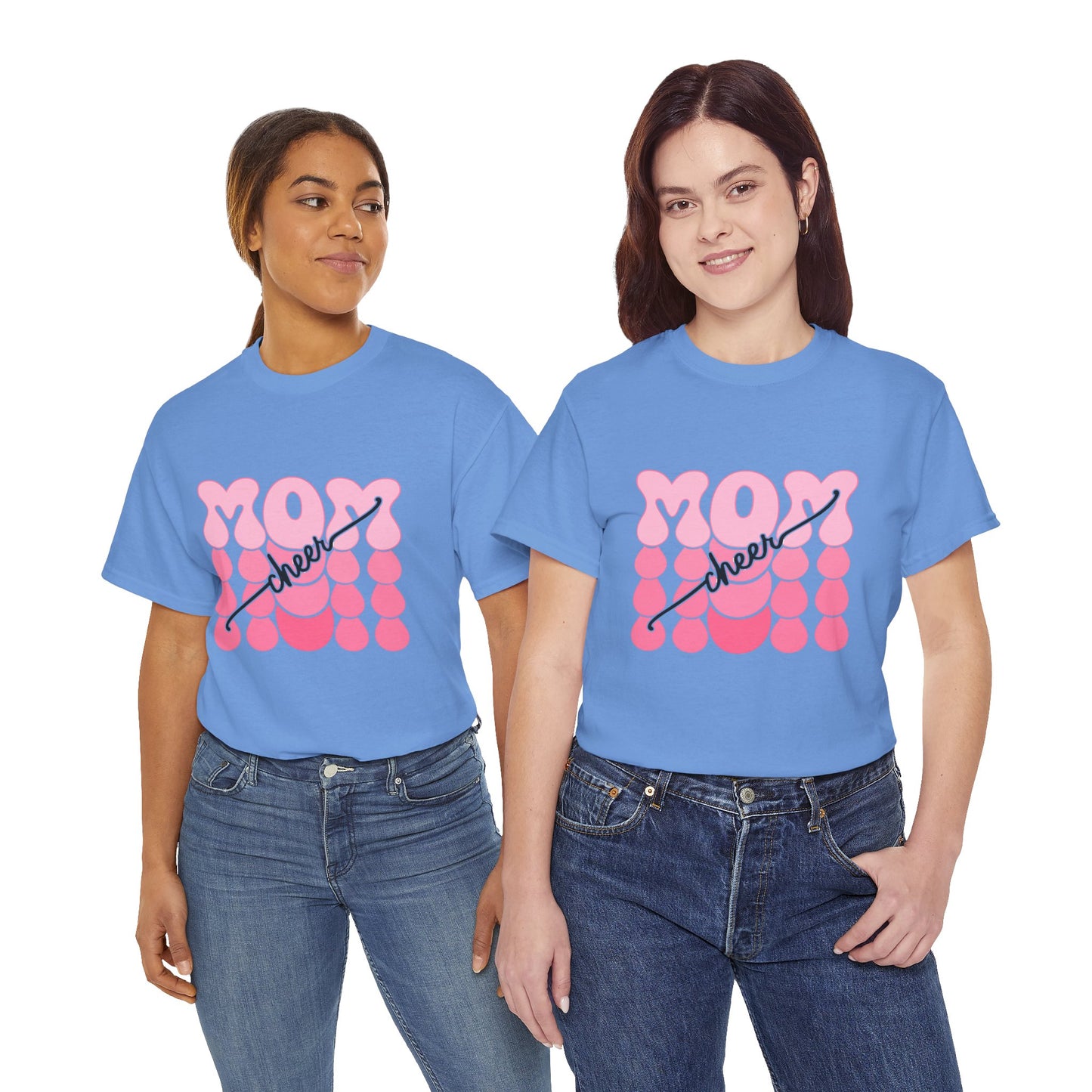 MOM Cheer – Pink Bubble Letter Spirit Tee