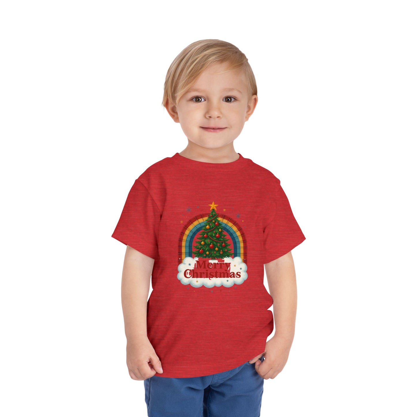 Merry Christmas Plaid Rainbow Tree Toddler Tee